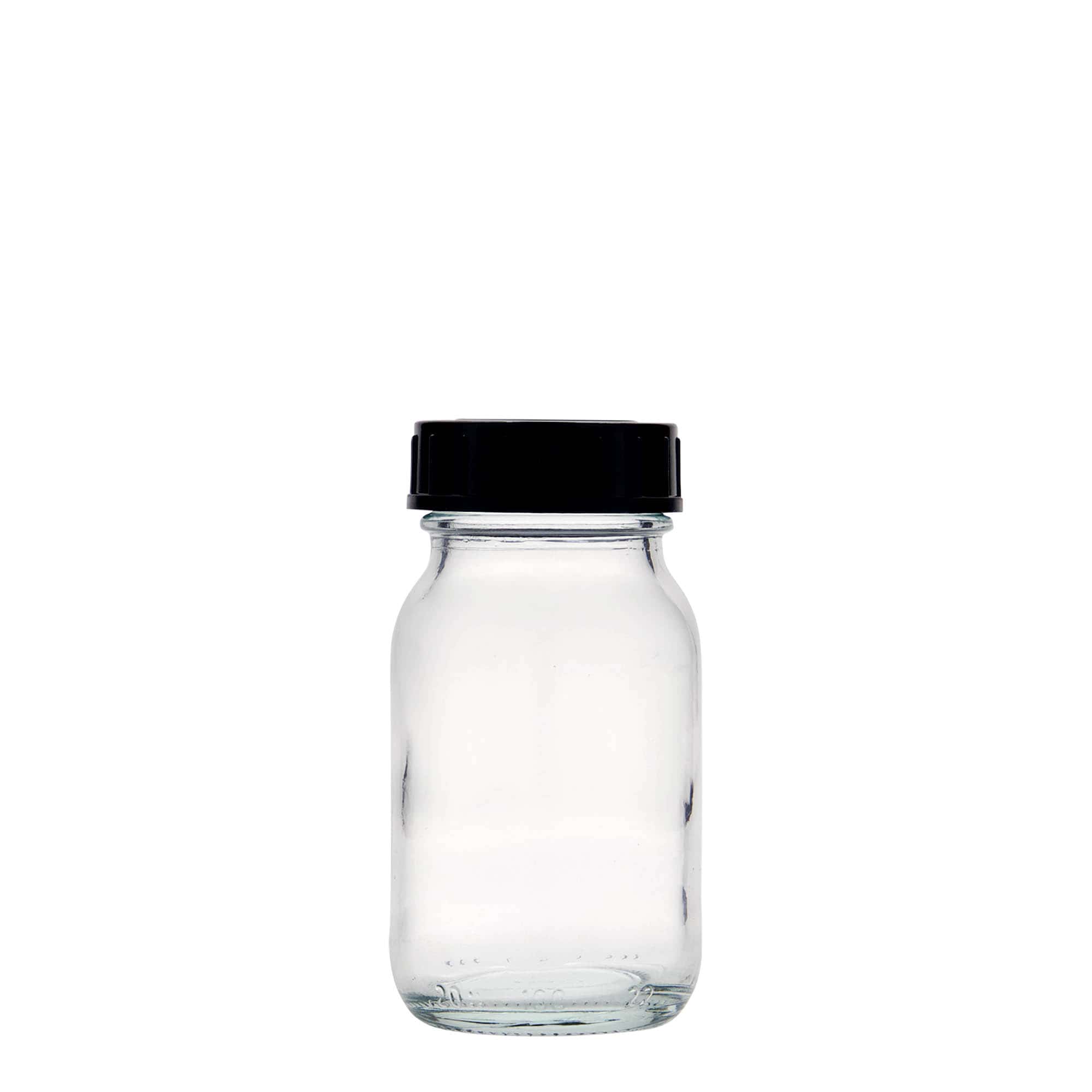 100 ml laiakaelne klaaspurk, avale: DIN 40