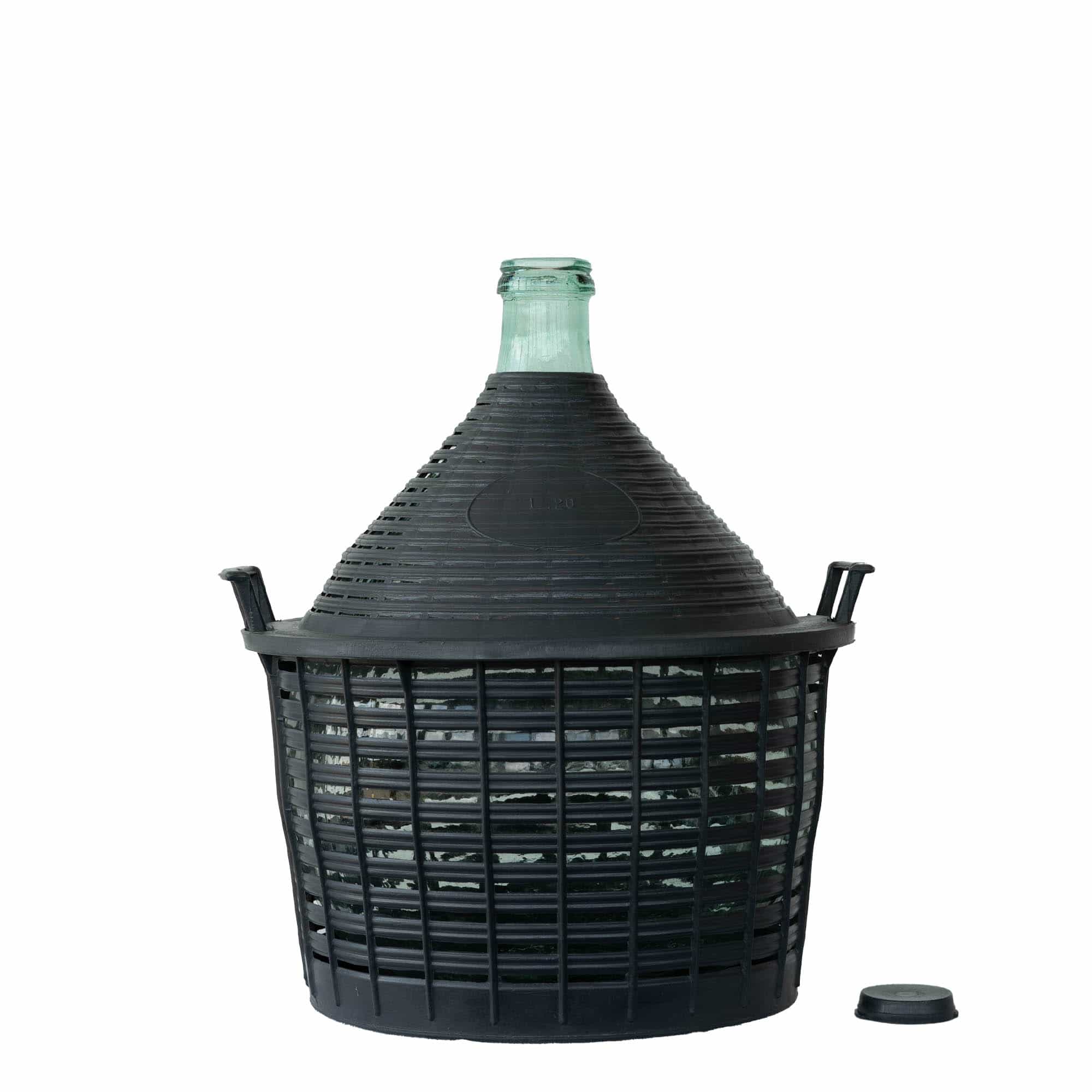 20 l pallona pudel kitsas kaelaga, klaas, suuava: kaanega