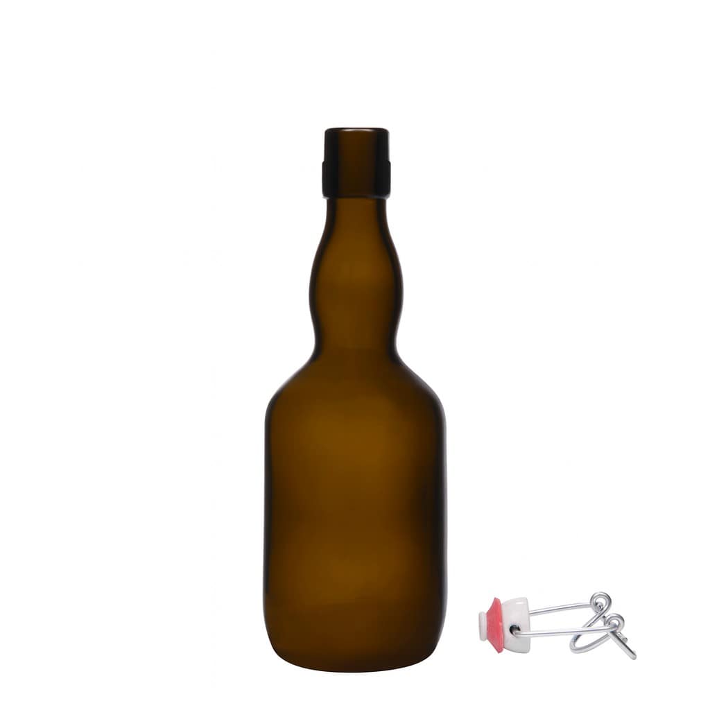500 ml õllepudel kaelaga, klaas, antiikroheline, suuava: klambrikork