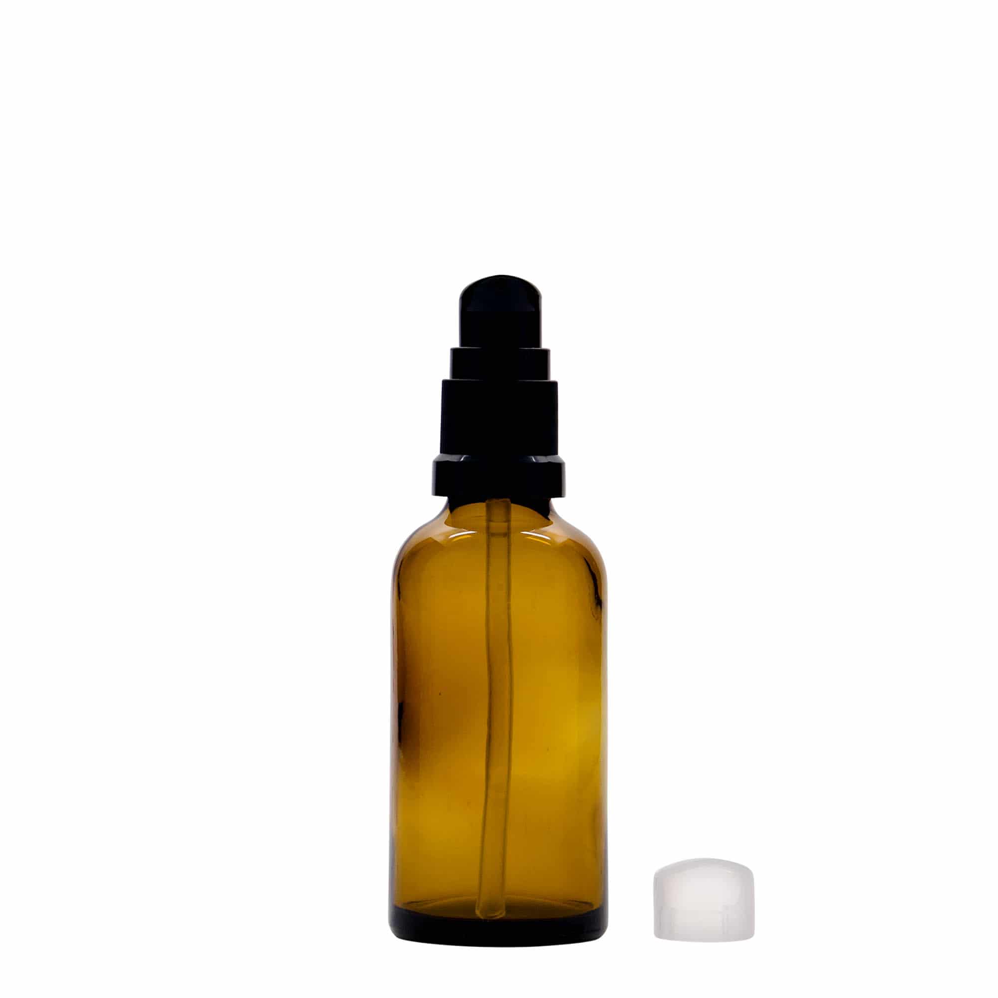 50 ml meditsiinipudel koos losjoonipumbaga, klaas, pruun, avale: DIN 18