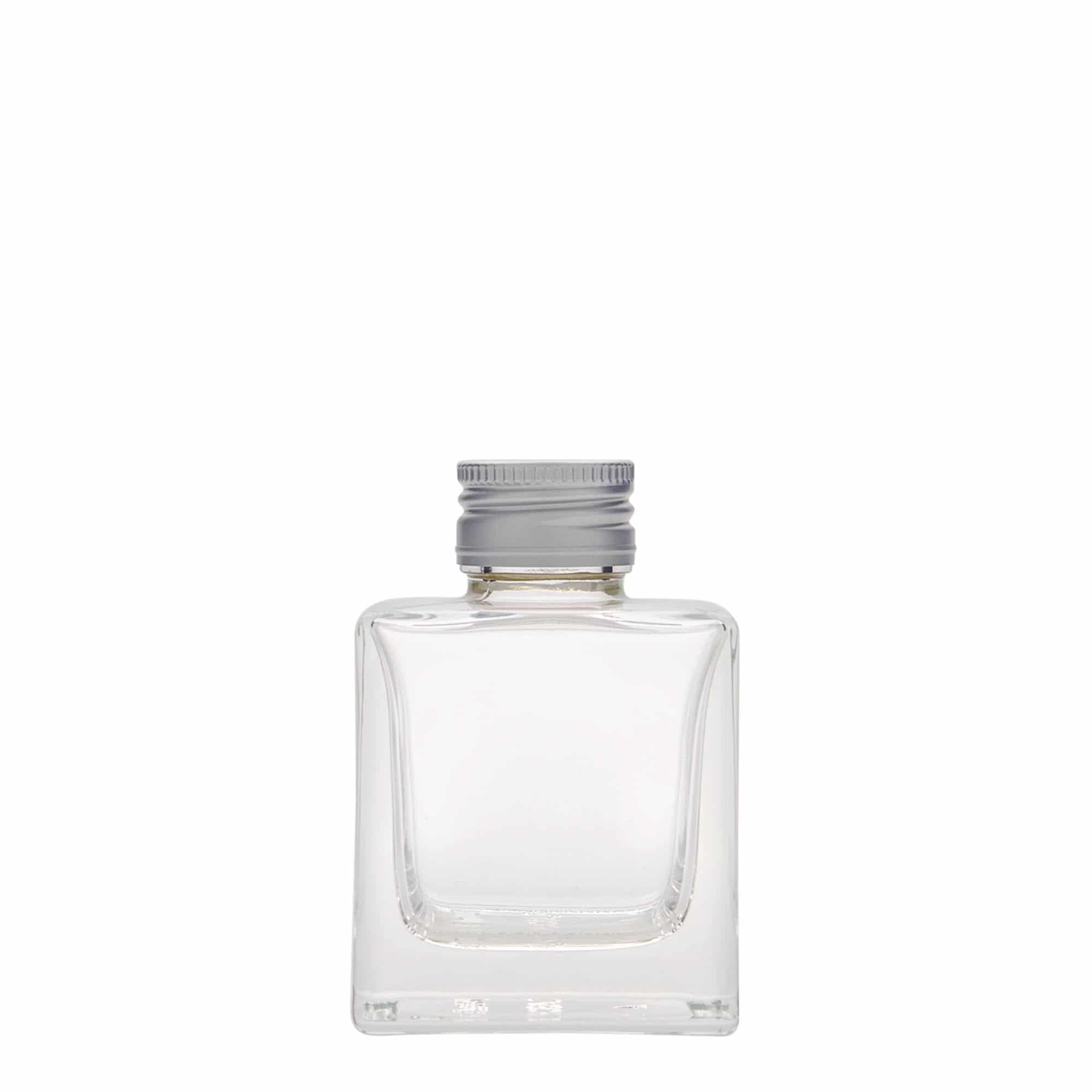 100 ml klaaspudel 'Cube', ruudukujuline, sulgur: PP 28