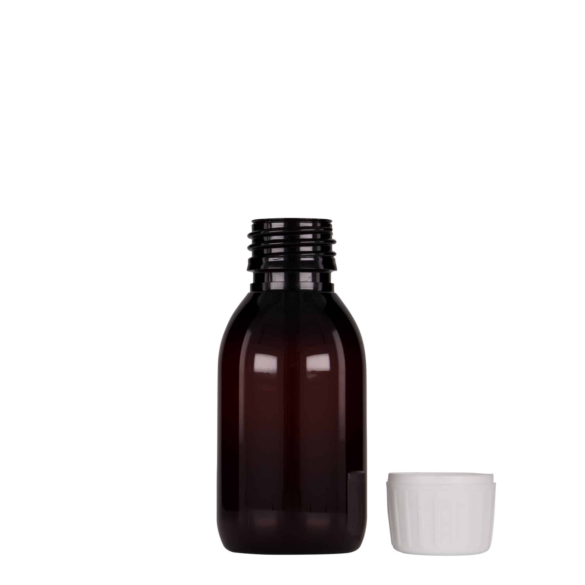 100 ml PET-rohupudel, pruun, plast, sulgur: PP 28