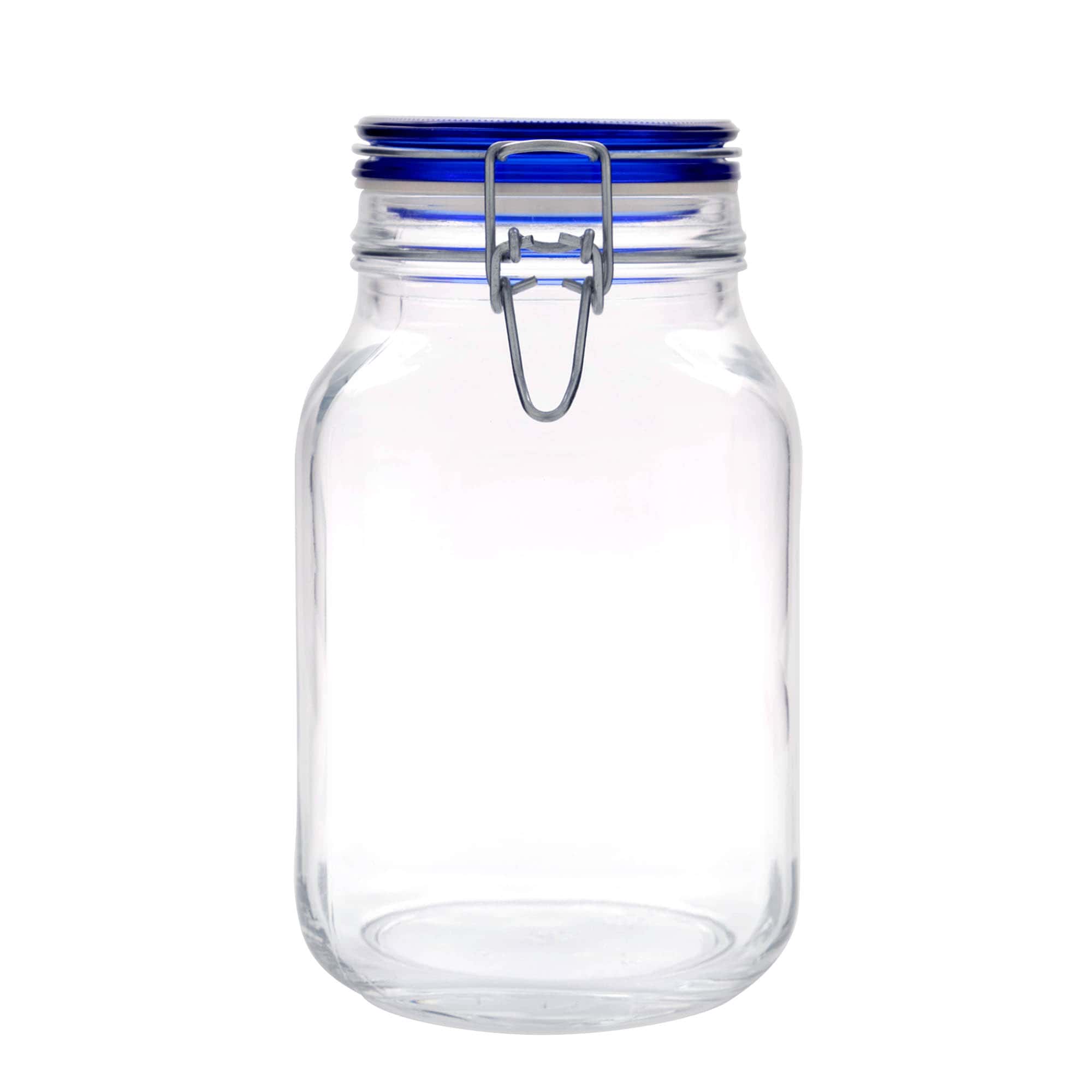 2 000 ml traadiklambri kaanega klaaspurk 'Fido' sinise kaanega, ruudukujuline, ava: traadiklambri sulgur