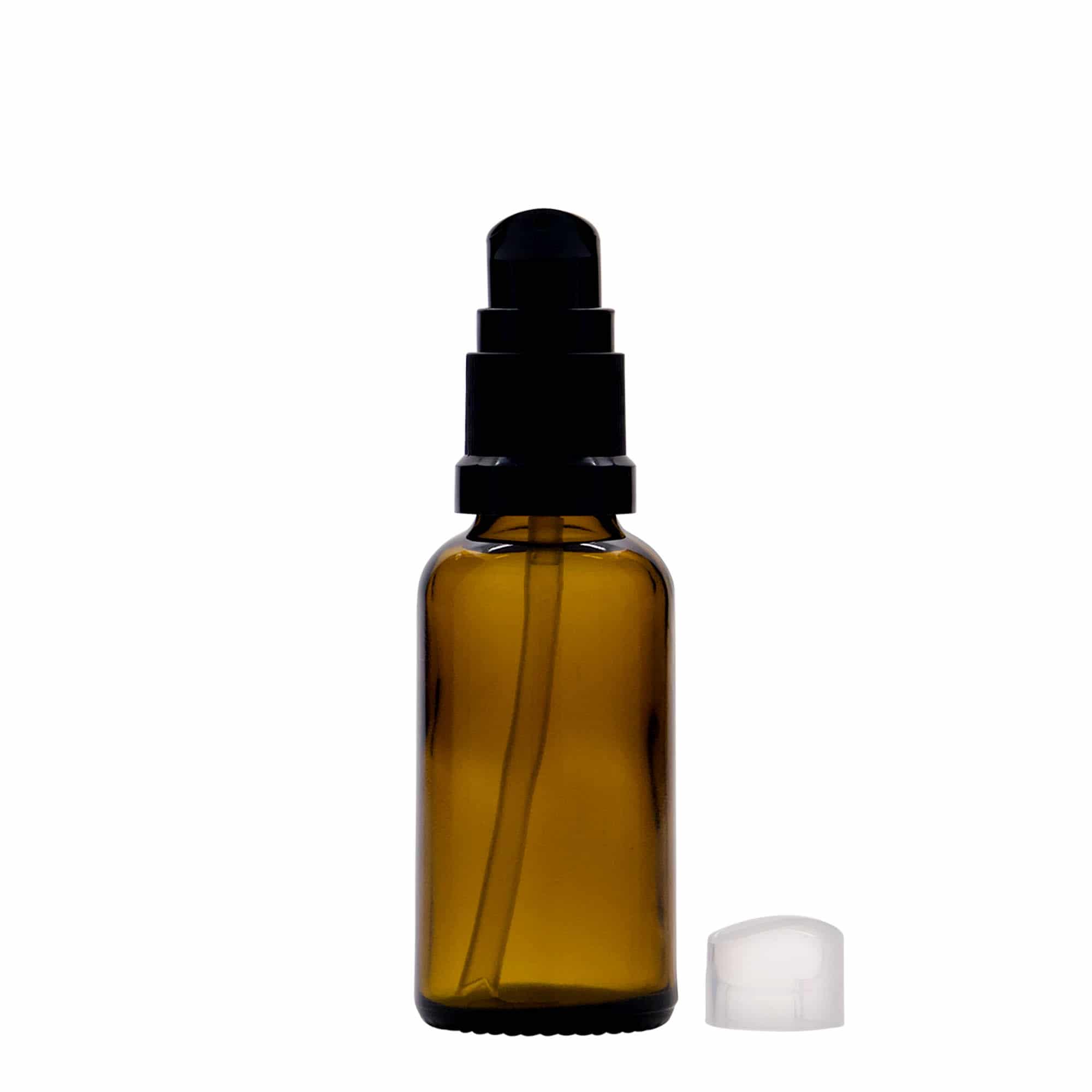 30 ml meditsiinipudel koos losjoonipumbaga, klaas, pruun, suu: DIN 18