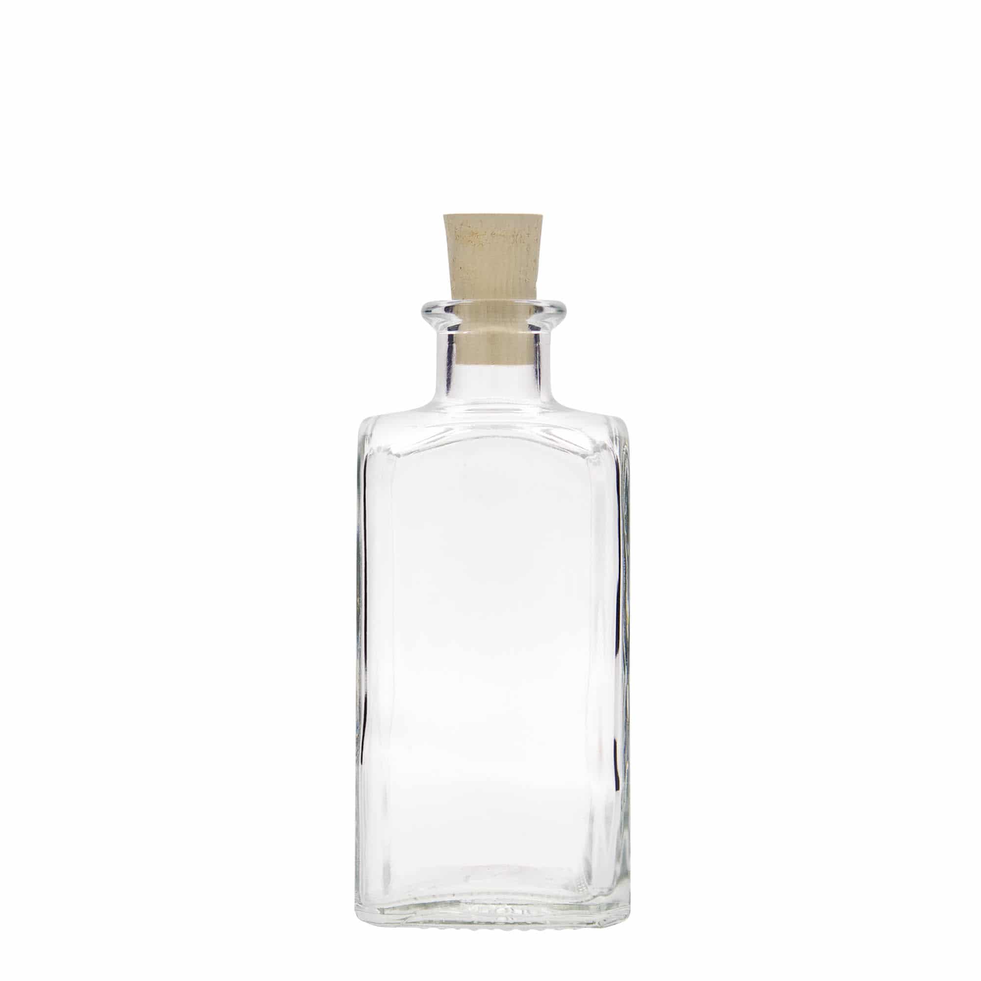 250 ml klaasist apteegipudel 'Carré', ruudukujuline, sulgur: kork