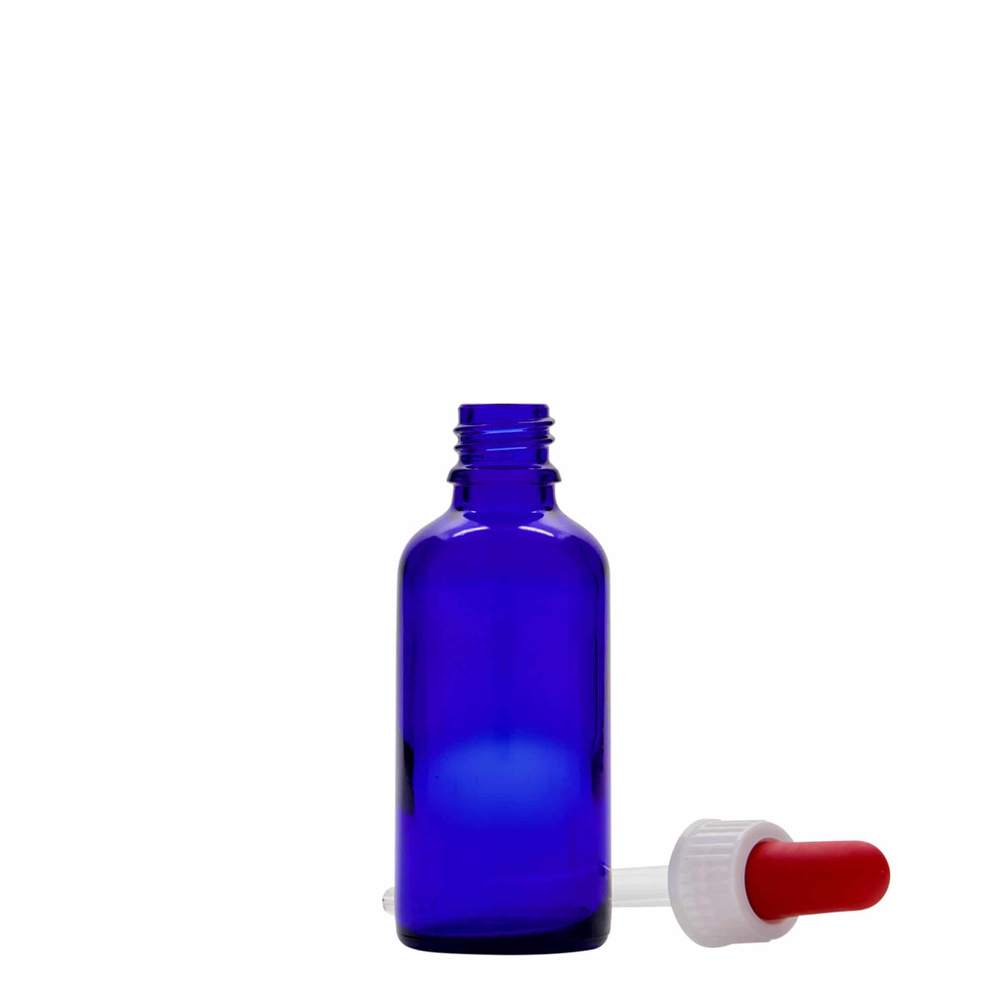 50 ml pipetipudel meditsiiniks, klaas, kuninglik sinine-punane, suuava: DIN 18