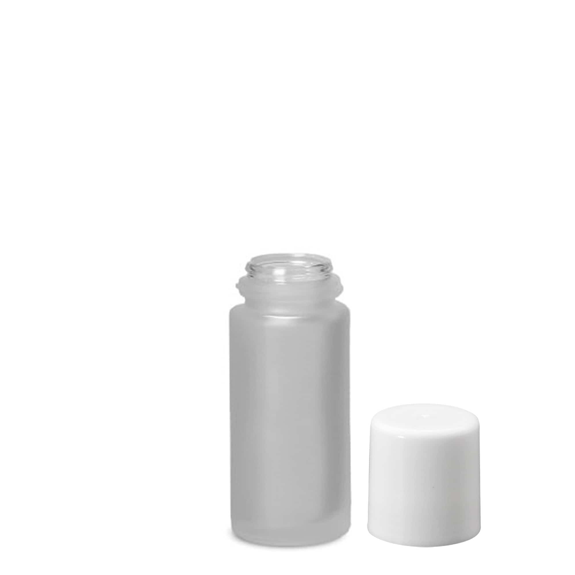50 ml rull-pudel, klaas, härmas, suu: keeratava korgiga