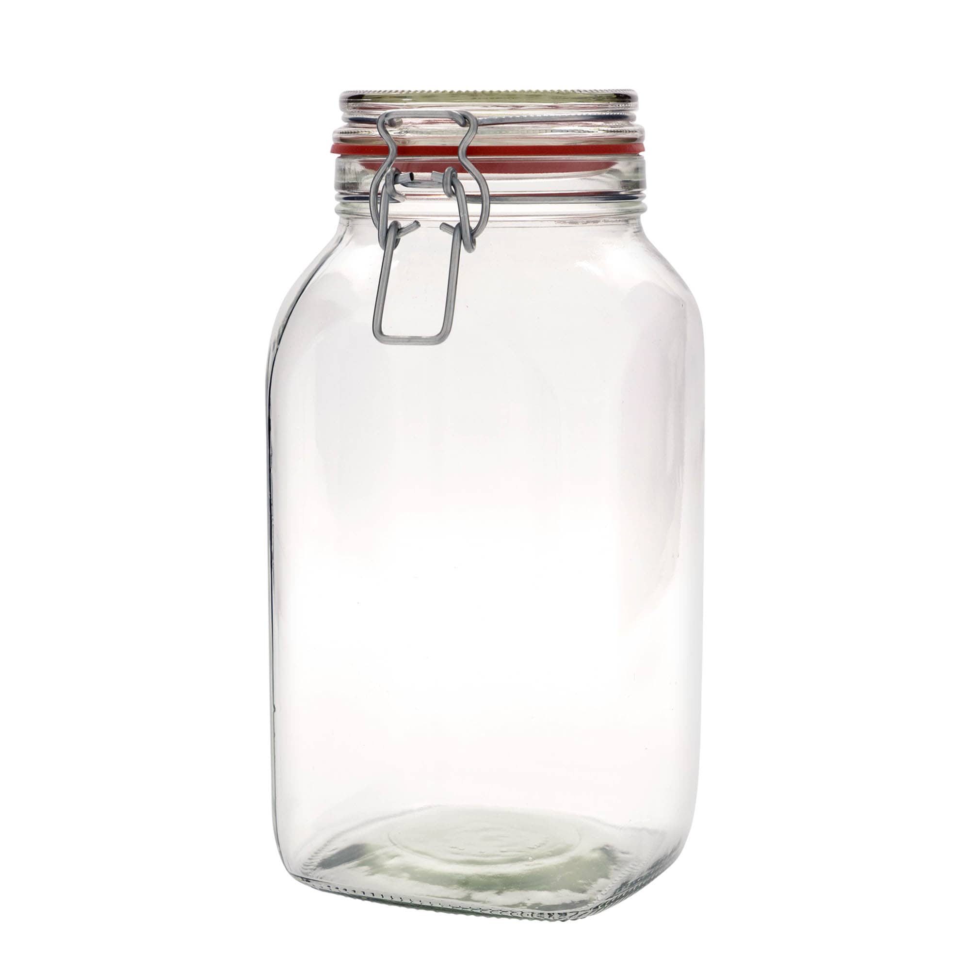 2,590 ml traatlukuga klaaspurk #, ruudukujuline, avaus: traatlukuga sulgur