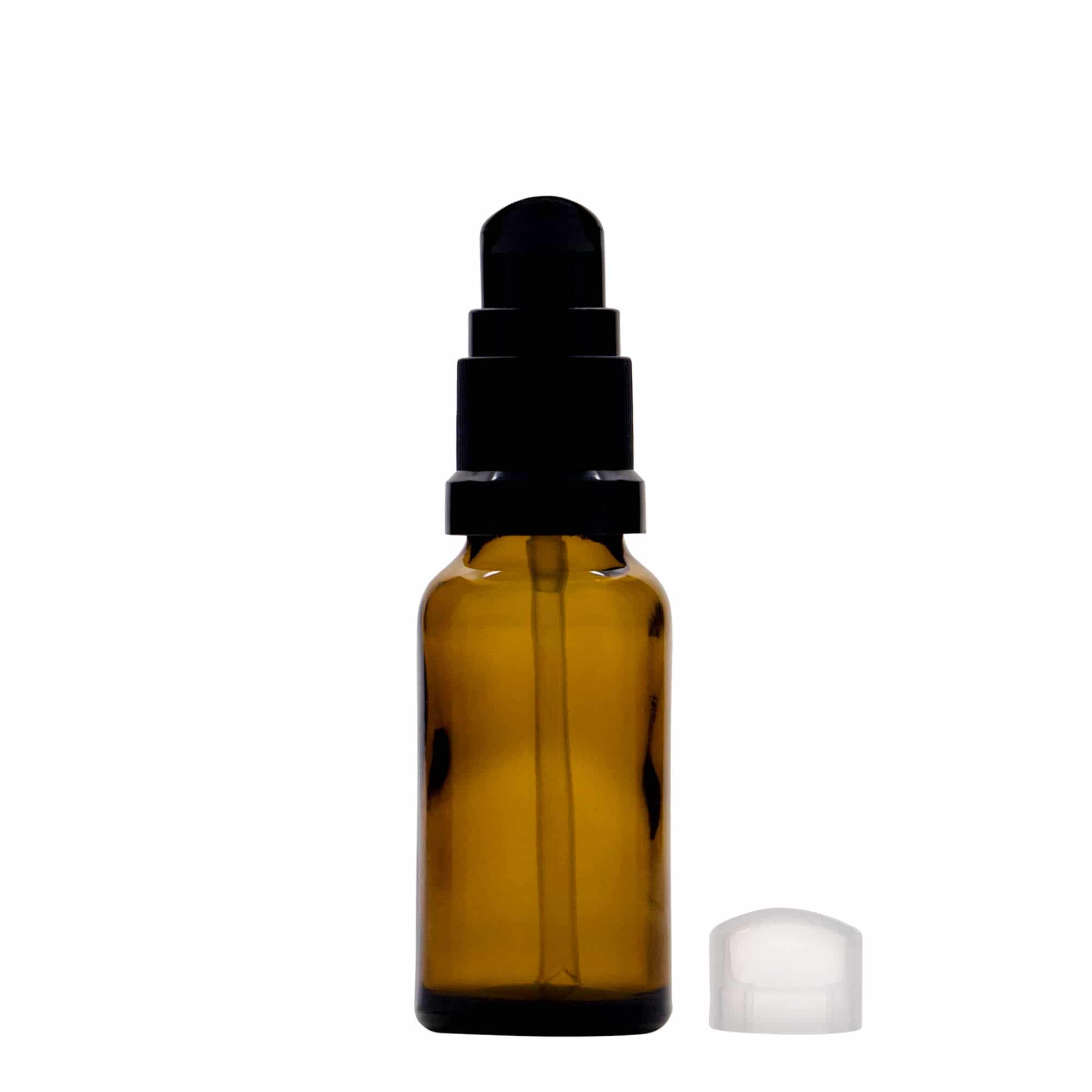 20 ml meditsiinipudel koos losjoonipumbaga, klaas, pruun, suuava: DIN 18