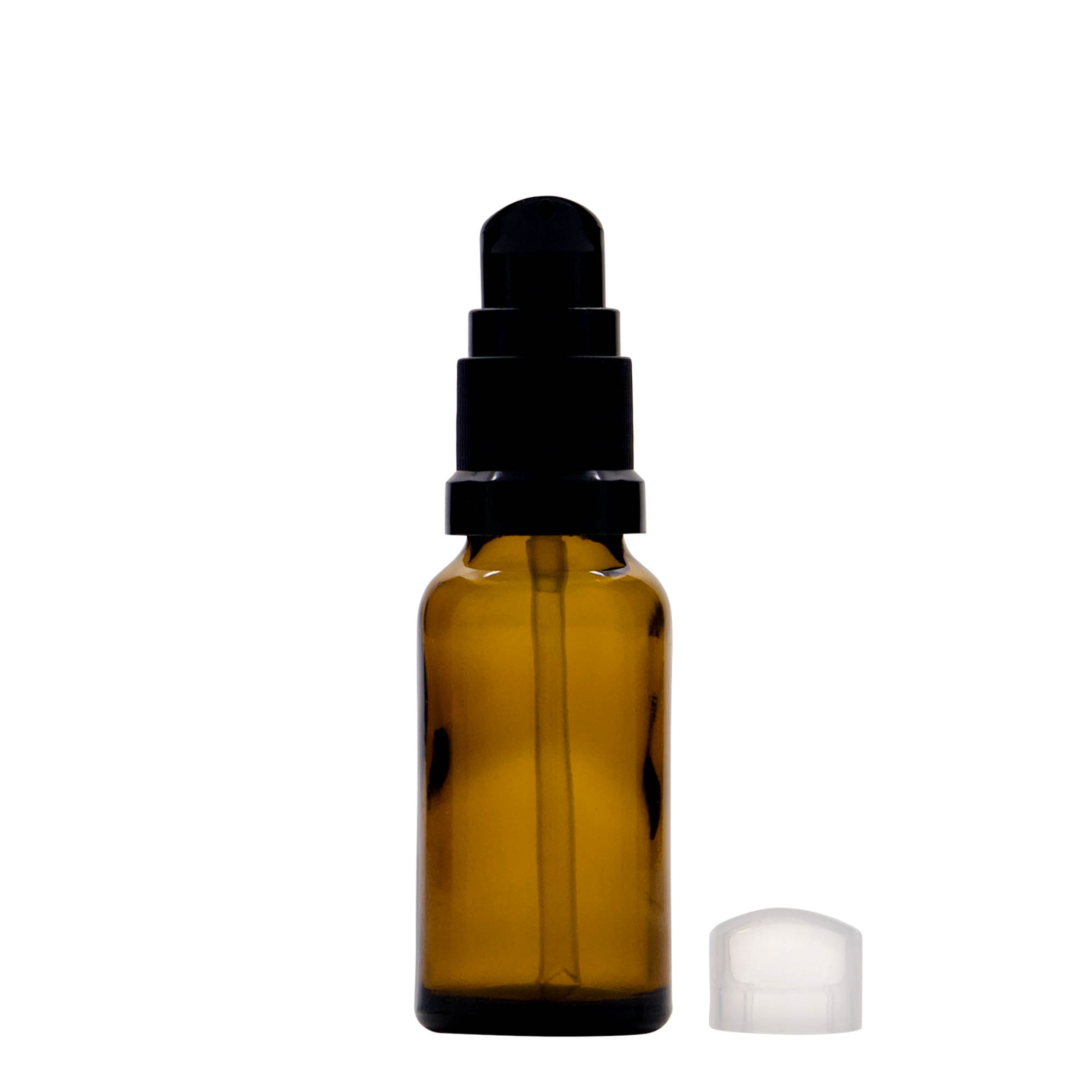20 ml meditsiinipudel koos losjoonipumbaga, klaas, pruun, suuava: DIN 18