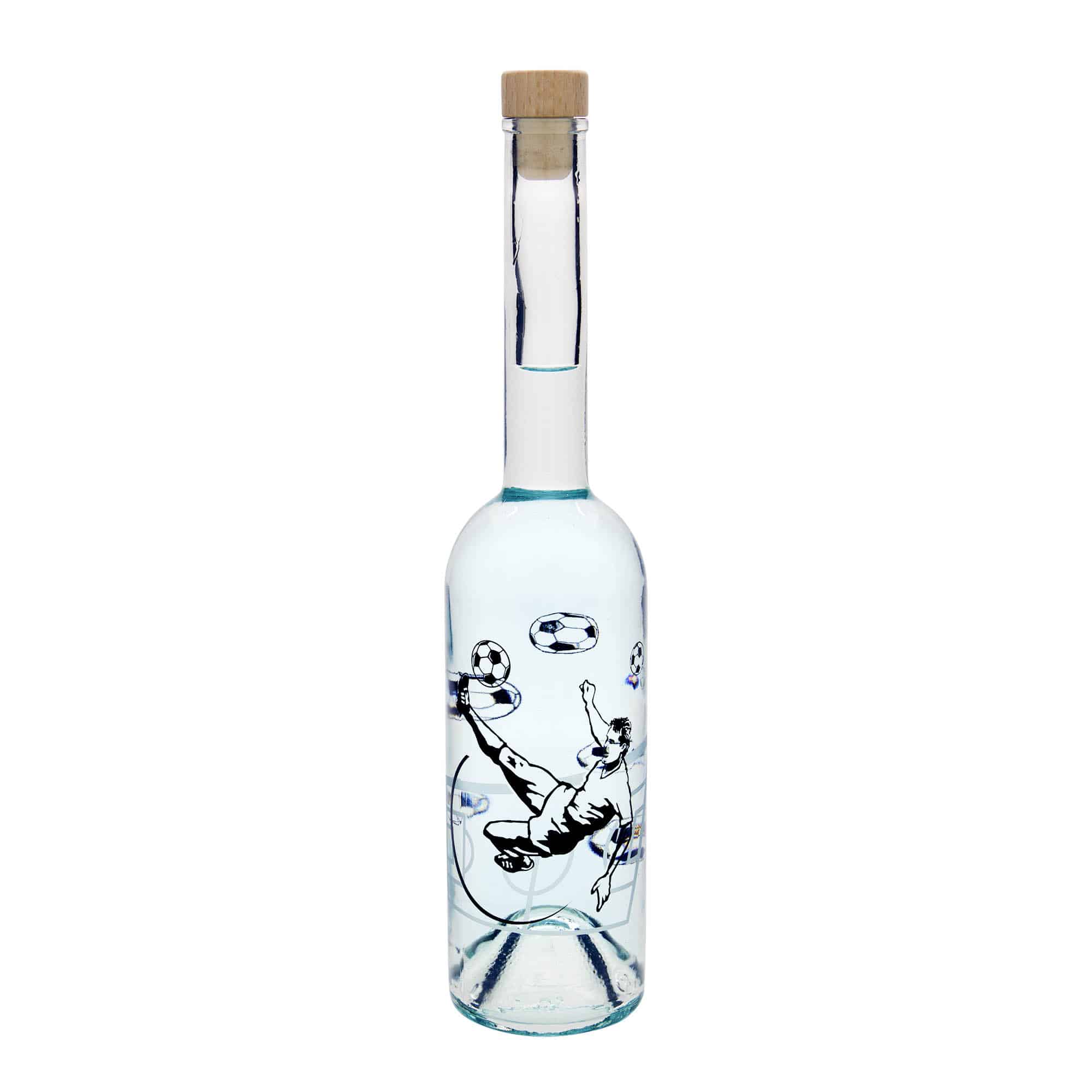 500 ml klaaspudel 'Opera', motiiv: jalgpallur, sulgur: kork
