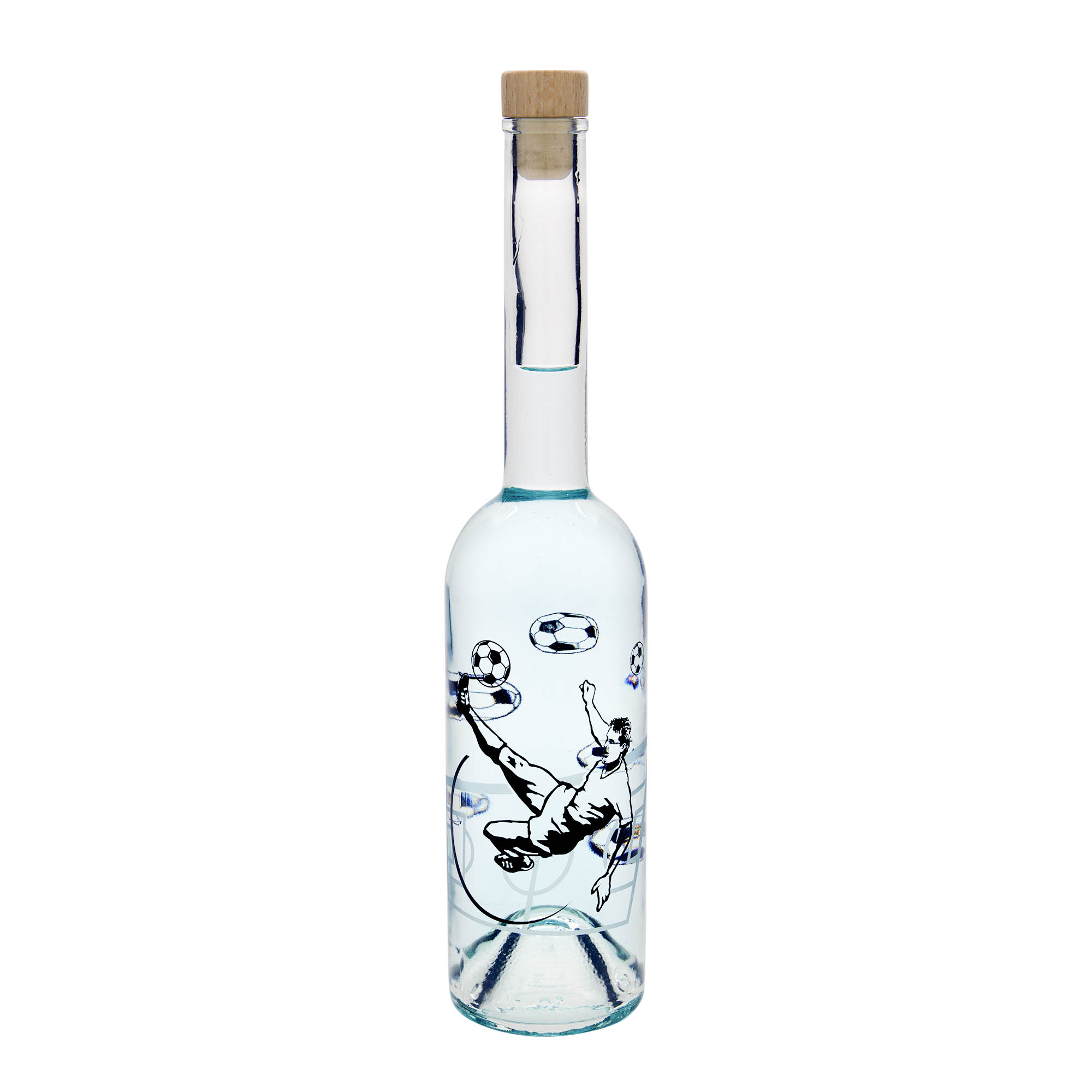 500 ml klaaspudel 'Opera', motiiv: jalgpallur, kael: kork