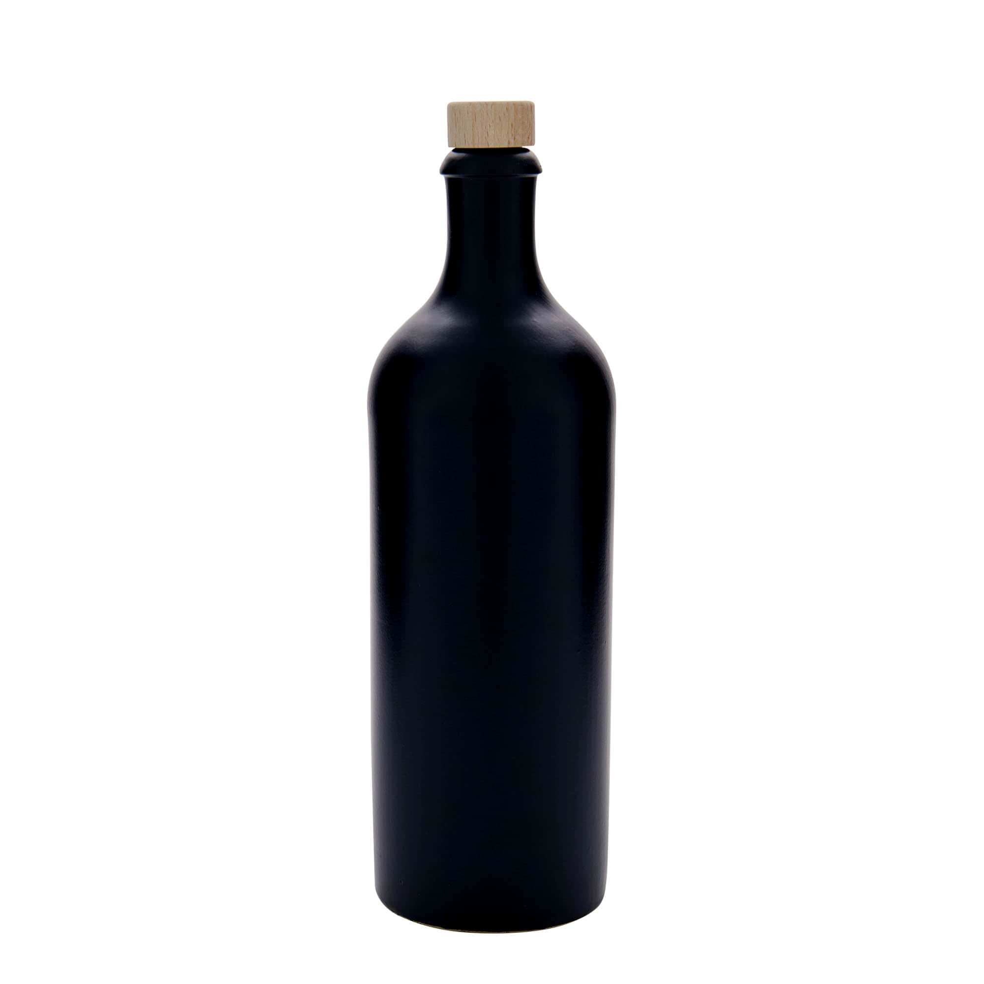 750 ml keraamiline pudel, kivikeraamika, must, sulgur: kork