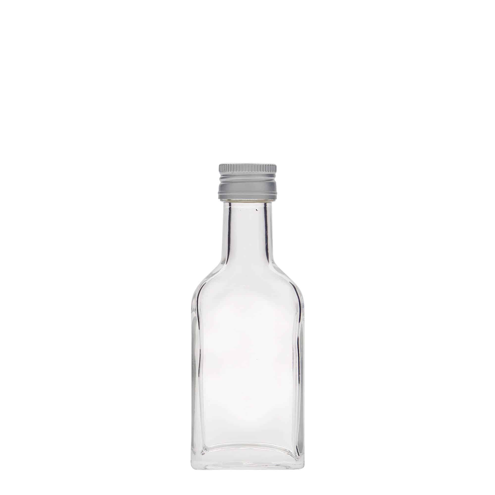 40 ml pika kaelaga taskupudel, ristkülikukujuline, klaas, sulgur: PP 22