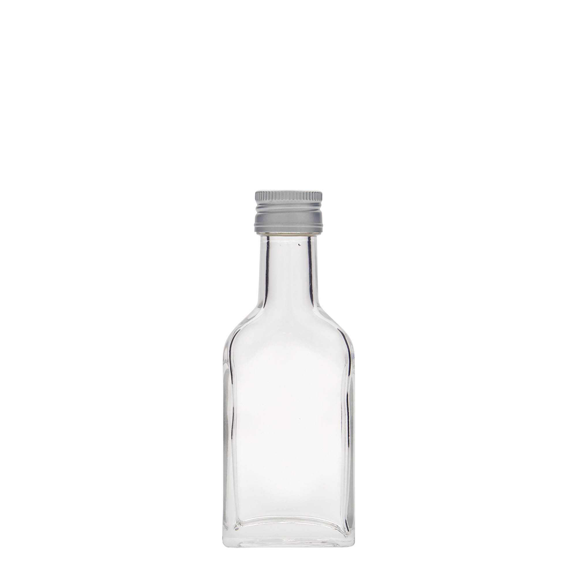 40 ml taskupudel pikk kael, ristkülikukujuline, klaas, suuava: PP 22
