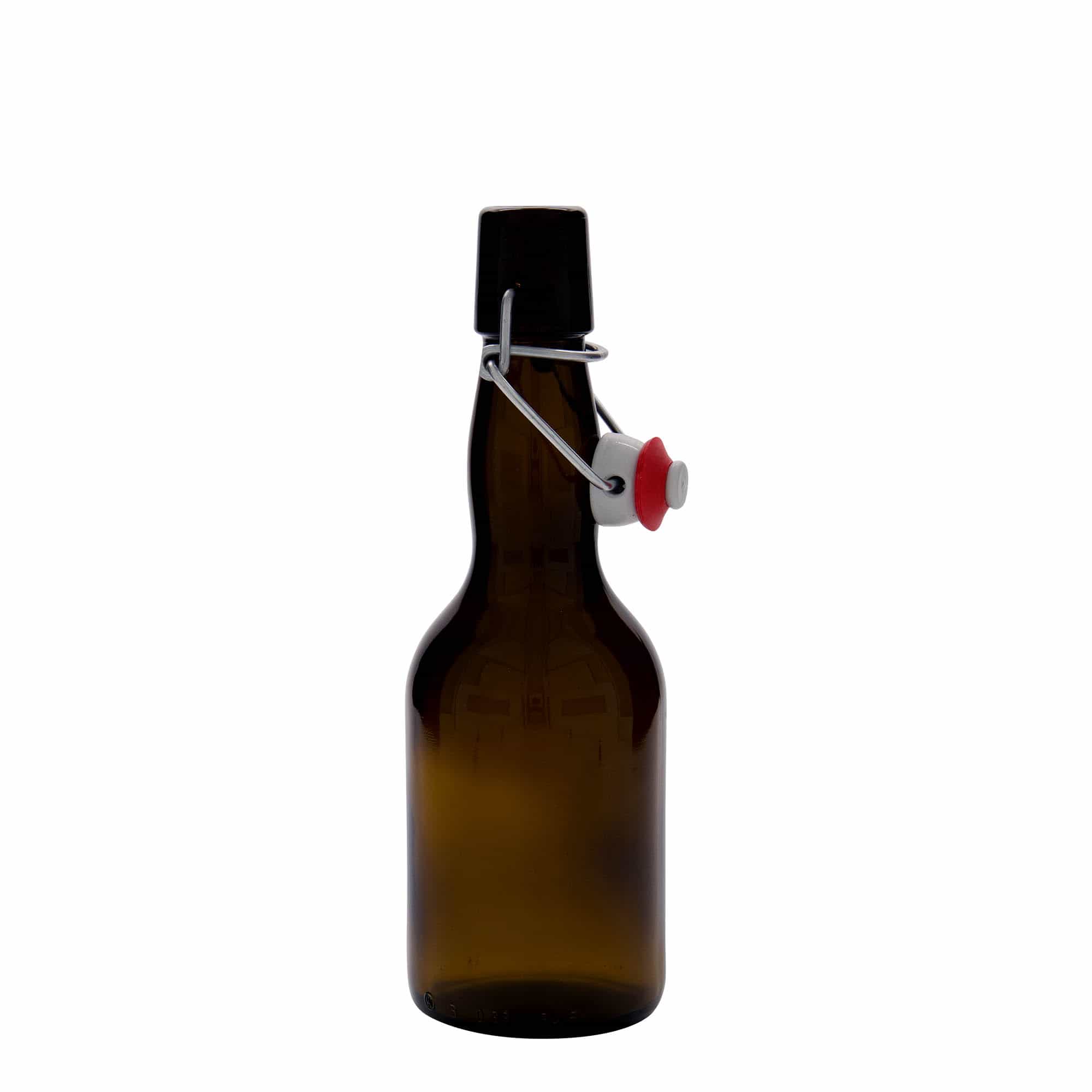 330 ml õllepudel kaelaga, klaas, pruun, avale: klambriga sulgur