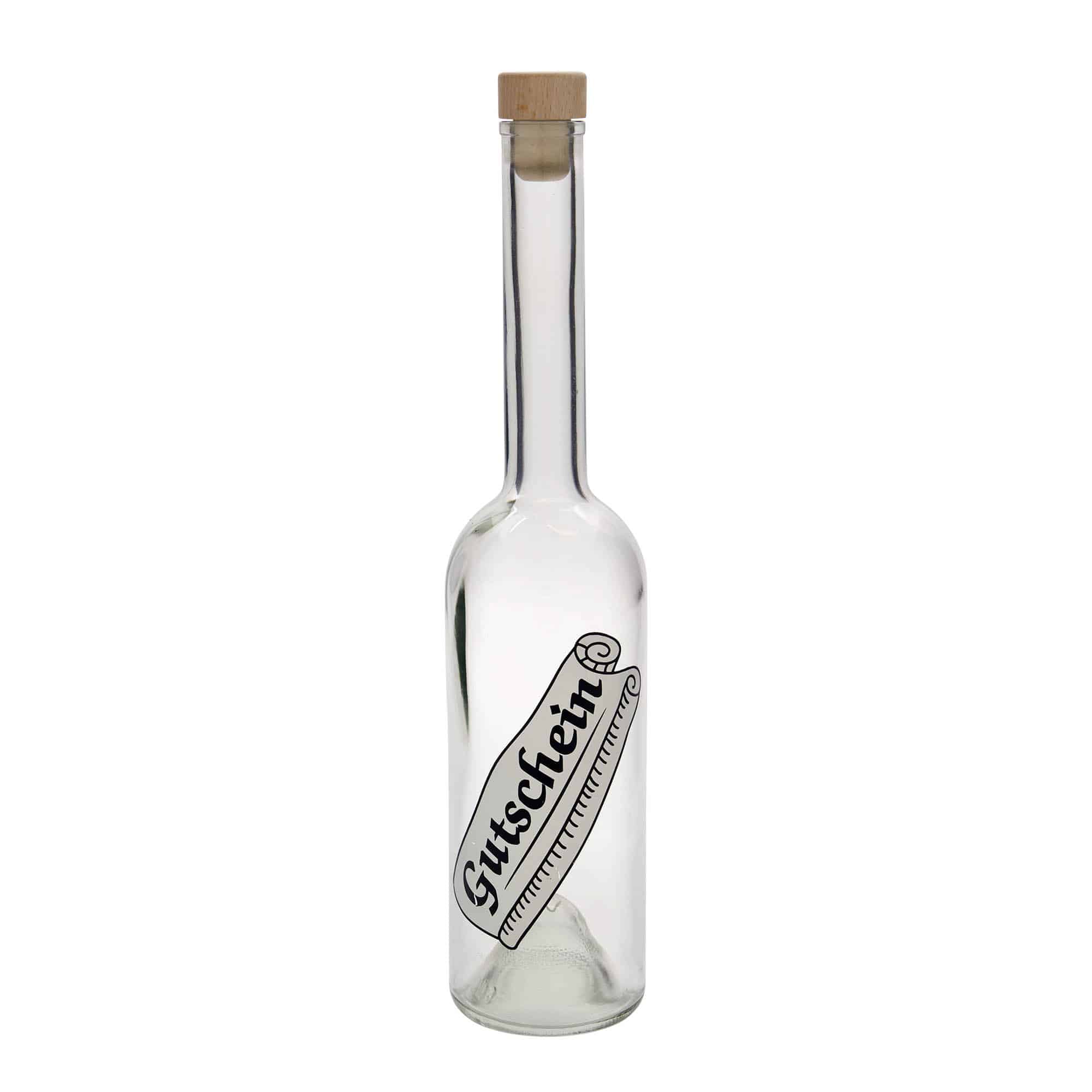 500 ml klaaspudel 'Opera', motiiv: kinkekaart, sulgur: kork