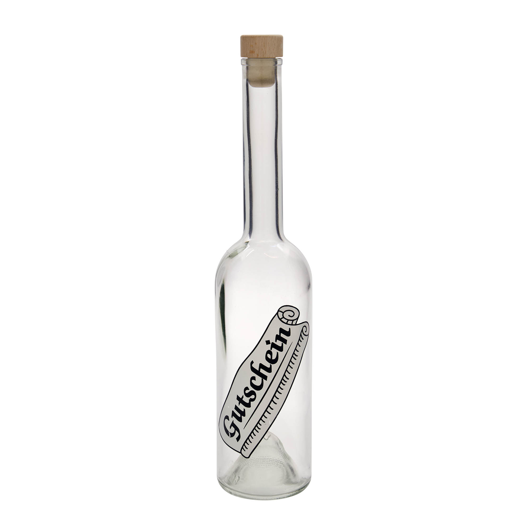 500 ml klaaspudel 'Opera', motiiv: kinkekaart, suuava: kork