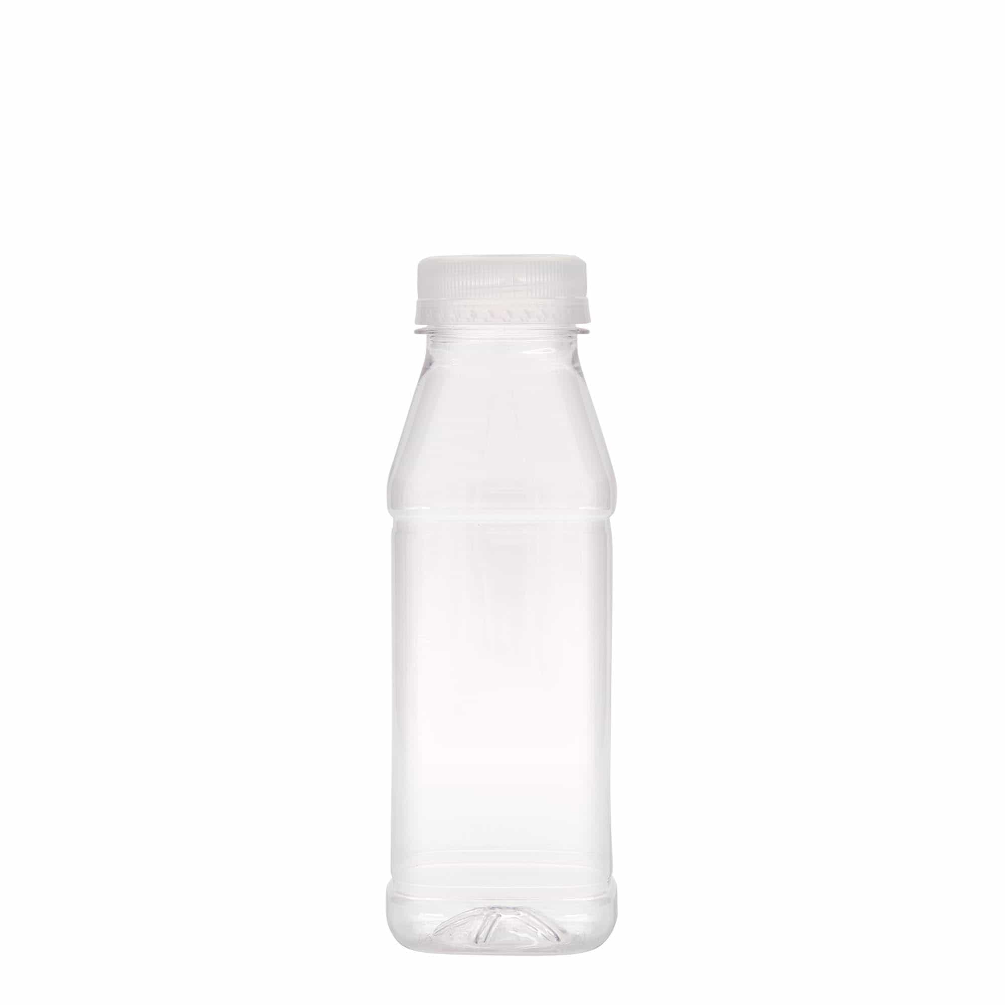 330 ml PET-pudel 'Milk and Juice Carré', ruudukujuline, plastik, ava: 38 mm