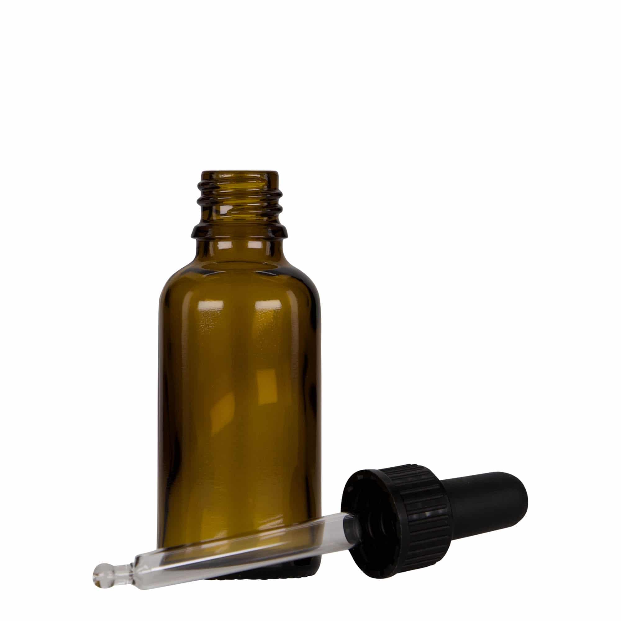 30 ml ravimi pipettpudel, klaas, pruun-must, sulgur: DIN 18