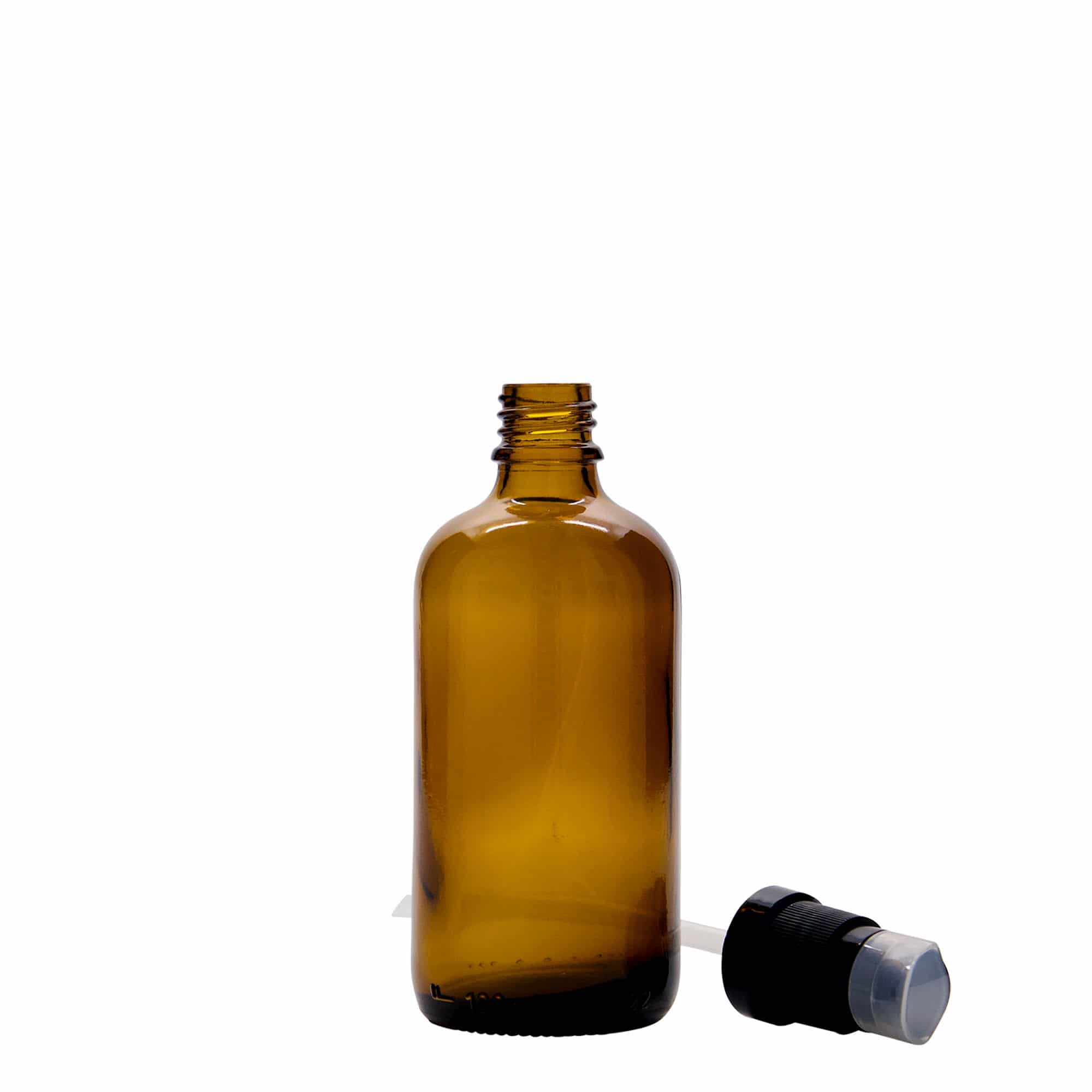 100 ml rohupudel vedelikupumbaga, klaas, pruun, sulgur: DIN 18