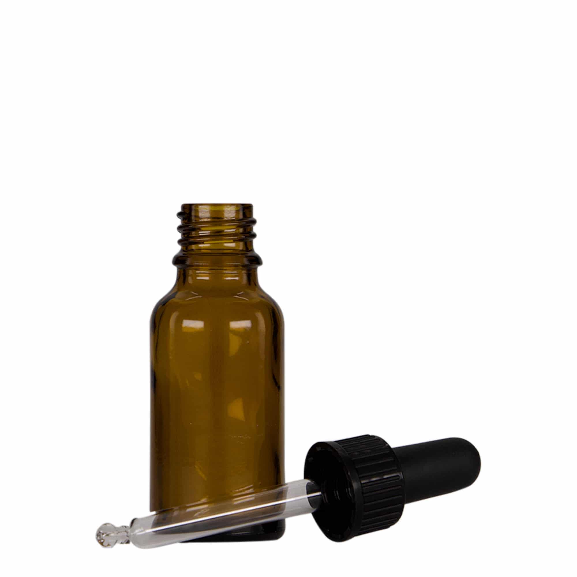 20 ml tilguti pudel meditsiiniks, klaas, pruun-must, suu: DIN 18