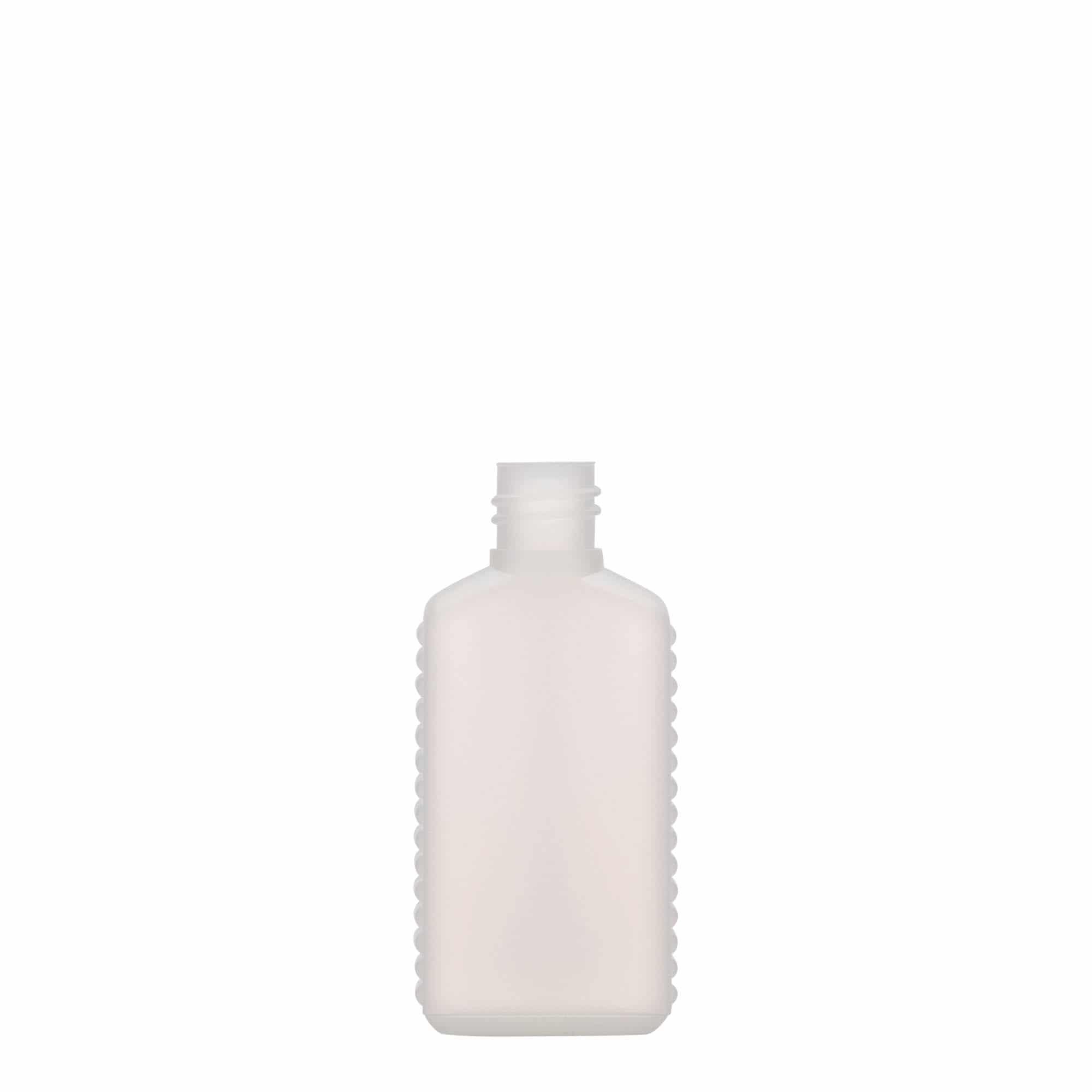 50 ml kitsa kaelaga kanisterpudel, ristkülikukujuline, HDPE-plast, loomulik värv, sulgur: DIN 18 50 ml kitsa kaelaga kanisterpudel, ristkülikukujuline, HDPE-plast, loomulik värv, sulgur: DIN 18