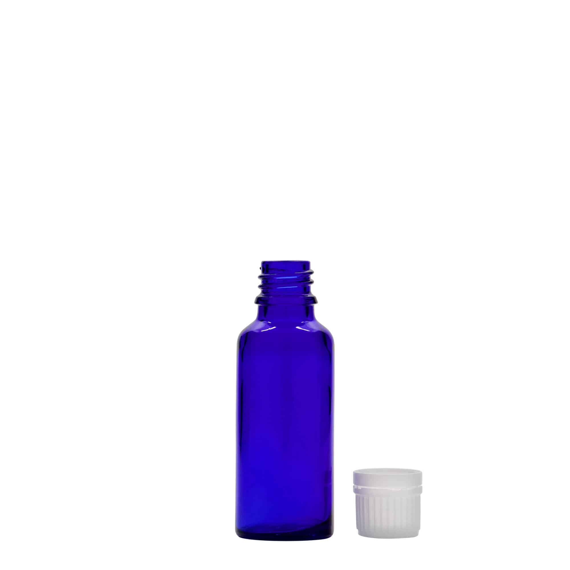 30 ml meditsiinipudel, klaas, kuninglik sinine, suuava: DIN 18