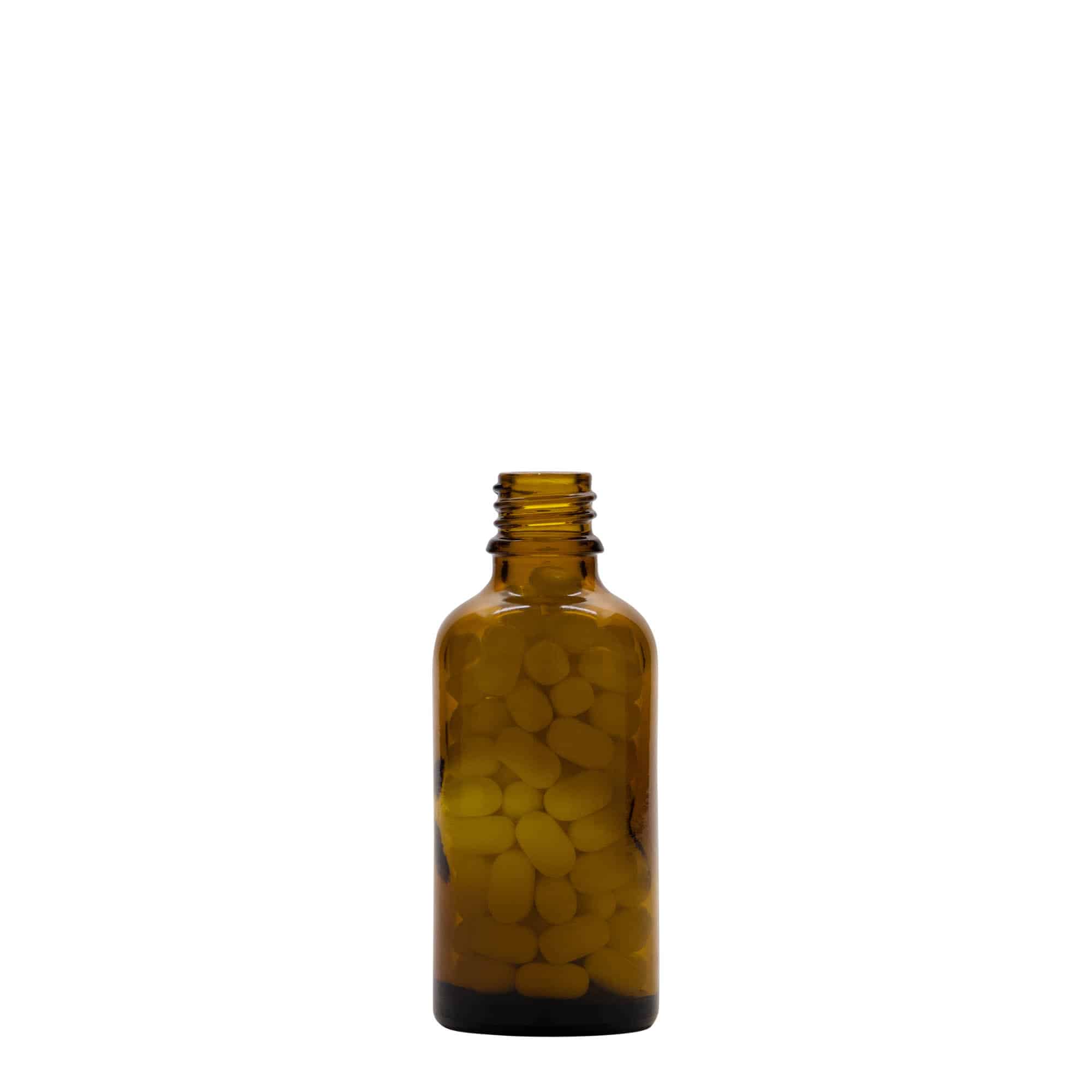 50 ml meditsiinipudel, klaas, pruun, avale: DIN 18
