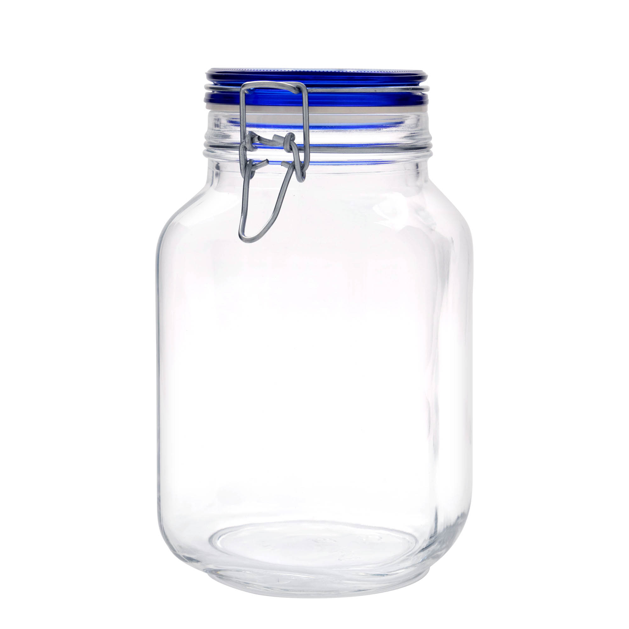 2 000 ml traadiklambri kaanega klaaspurk 'Fido' sinise kaanega, ruudukujuline, ava: traadiklambri sulgur