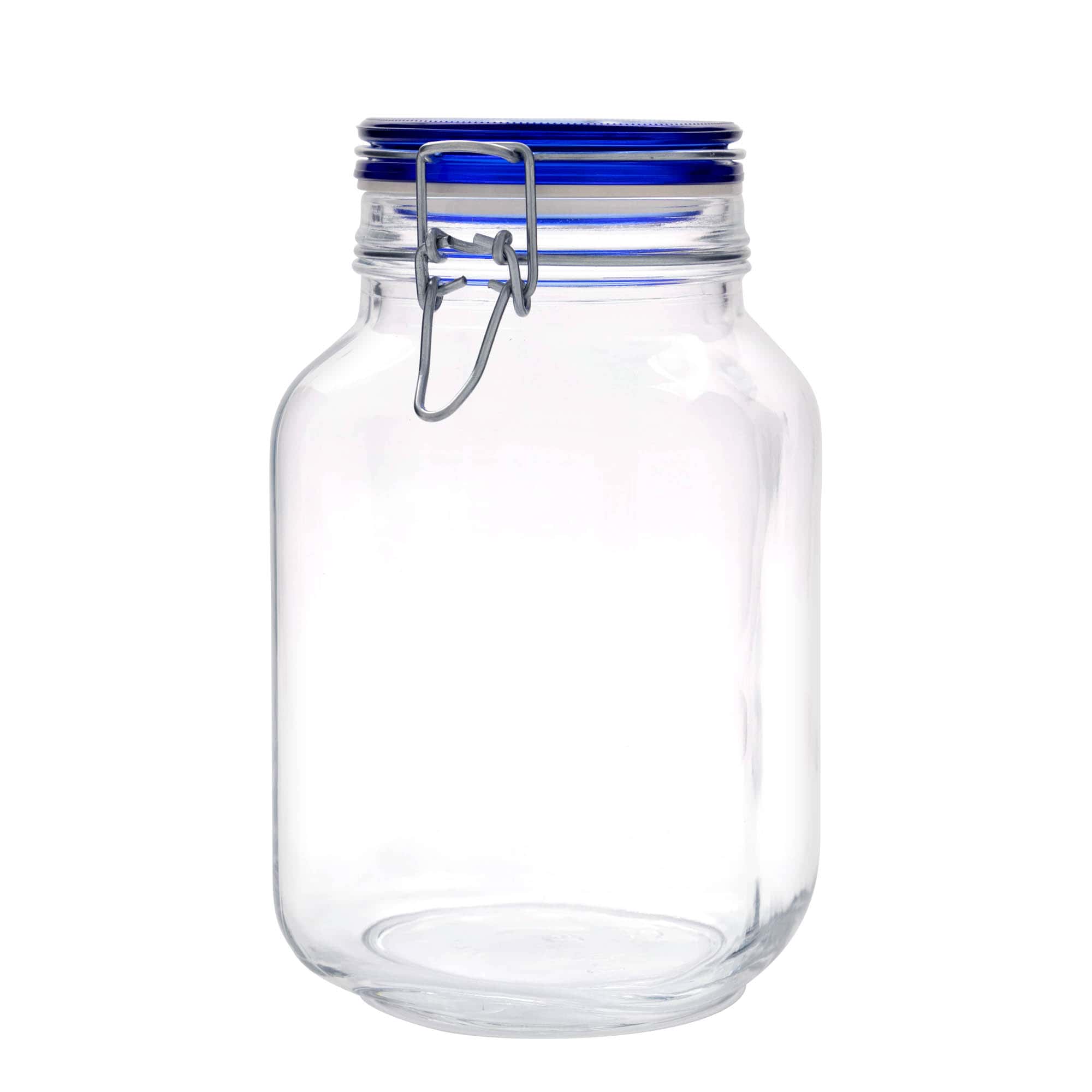 2 000 ml traadiklambri kaanega klaaspurk 'Fido' sinise kaanega, ruudukujuline, ava: traadiklambri sulgur