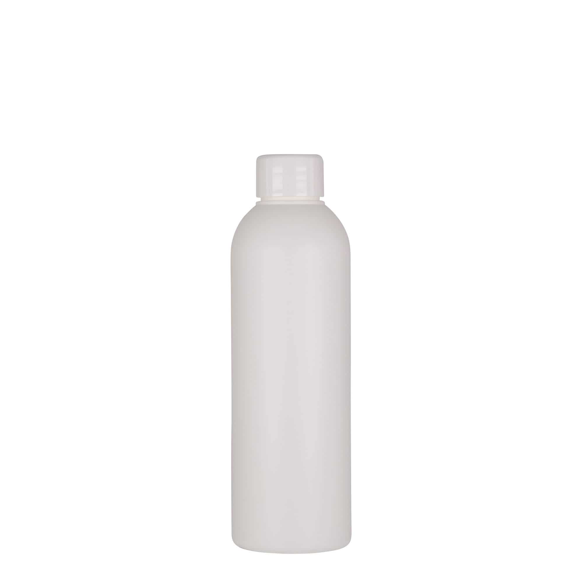 200 ml plastpudel 'Tuffy', HDPE, valge, sulgur: GPI 24/410