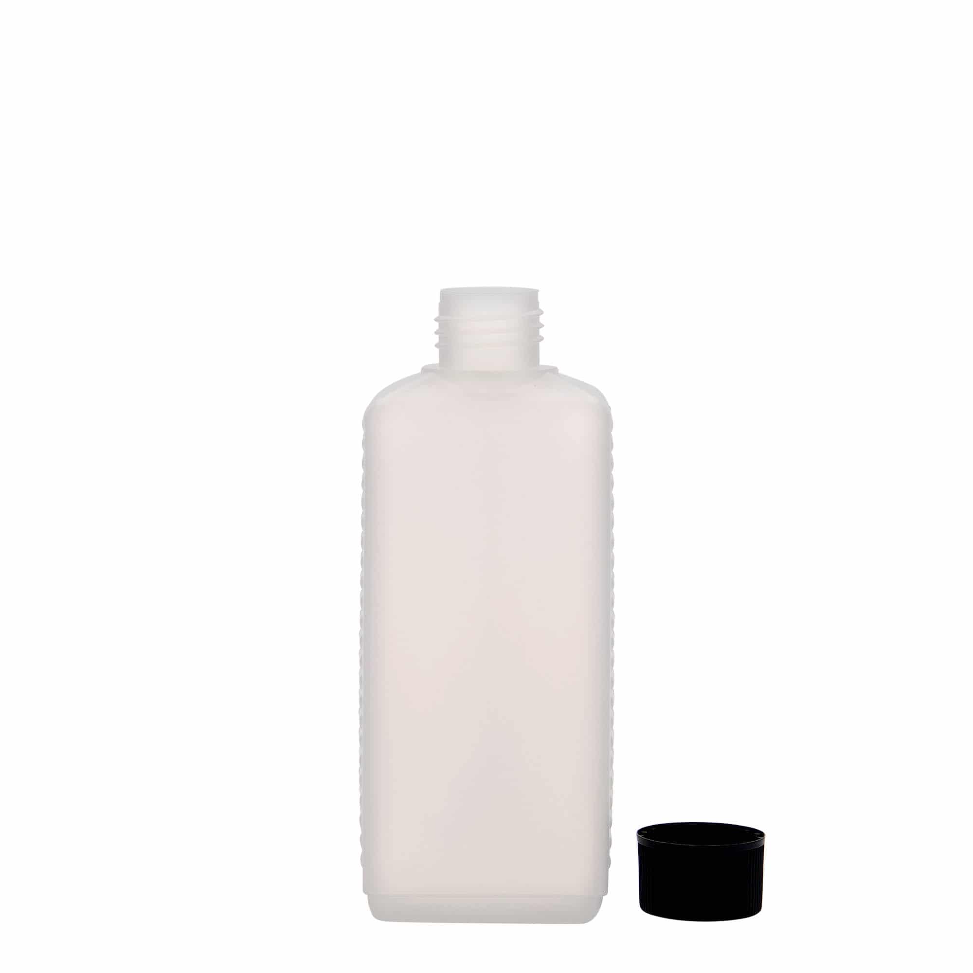 250 ml kanisterpudel, ristkülikukujuline, HDPE-plast, loomulik värv, sulgur: DIN 25 EPE