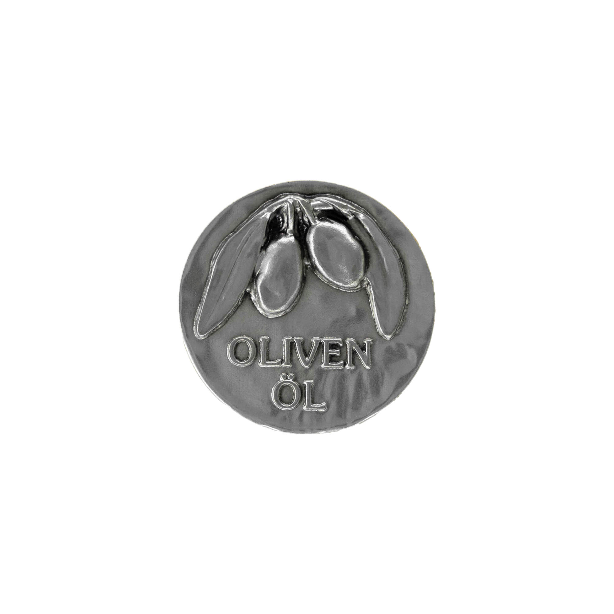 Tin silt „Oliveõli“, metall, hõbedane Tin silt „Oliveõli“, metall, hõbedane
