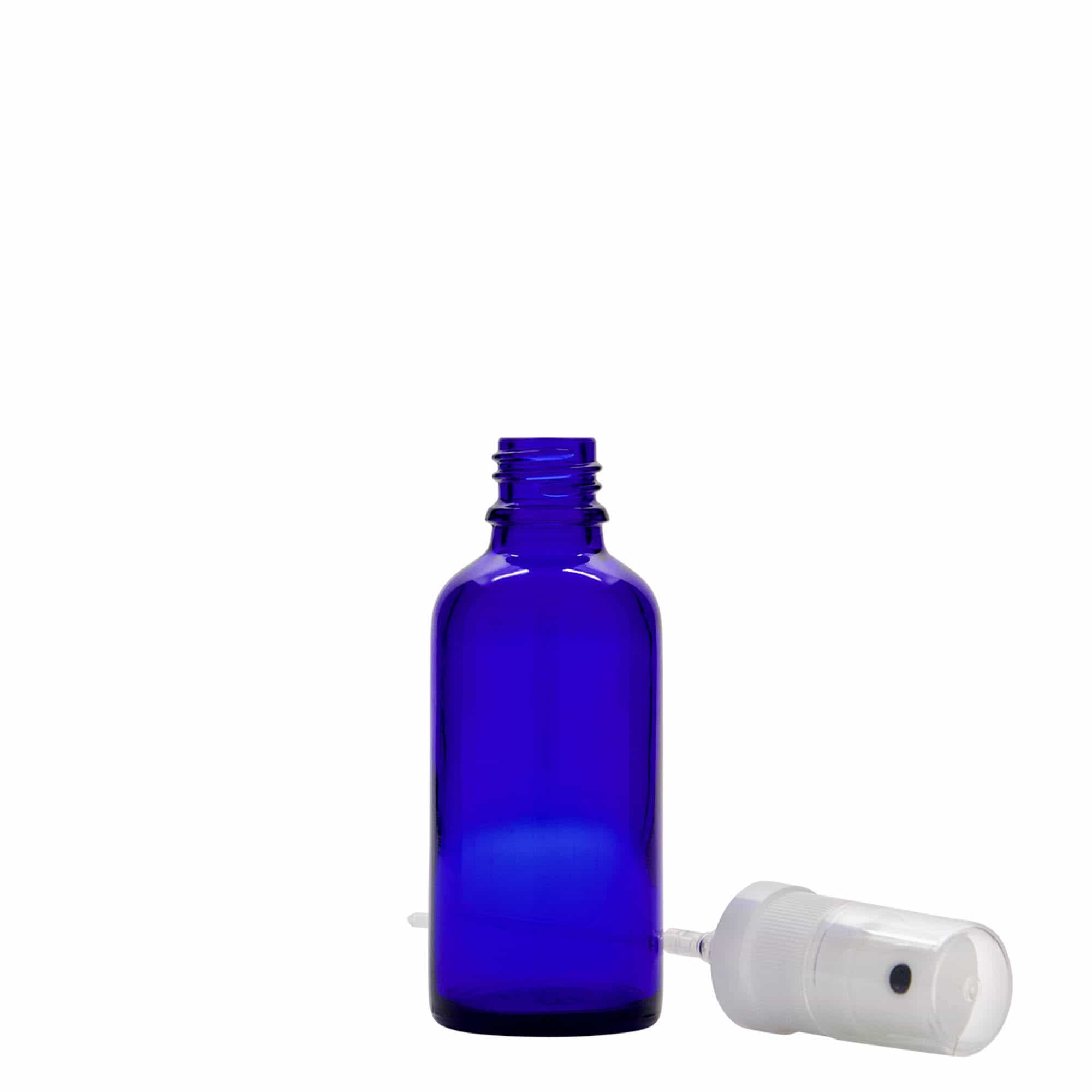 50 ml pihustuspudel meditsiiniks, klaas, kuninglik sinine, suuava: DIN 18