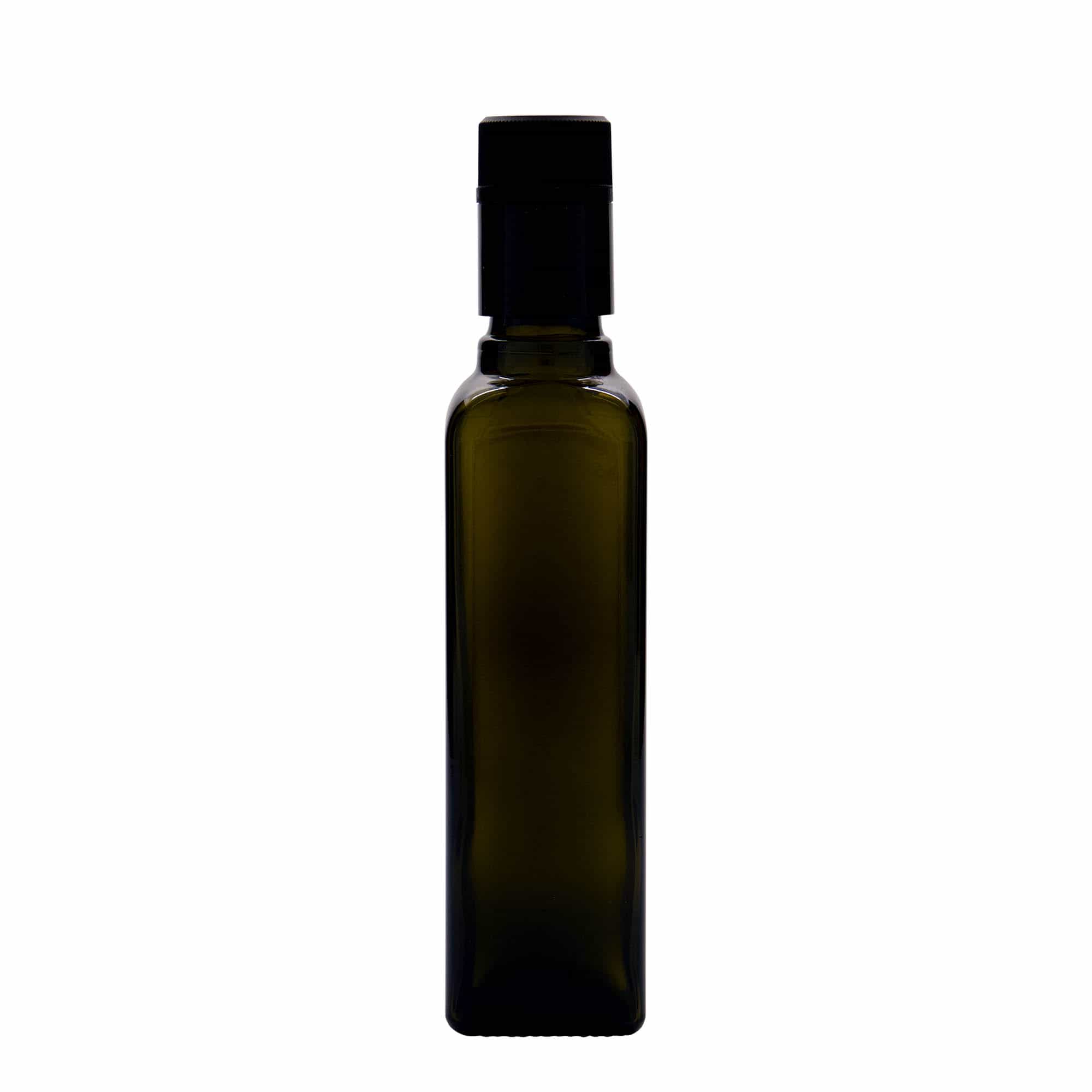 250 ml äädika/õlipudel 'Quadra', klaas, ruudukujuline, antiikroheline, sulgur: DOP
