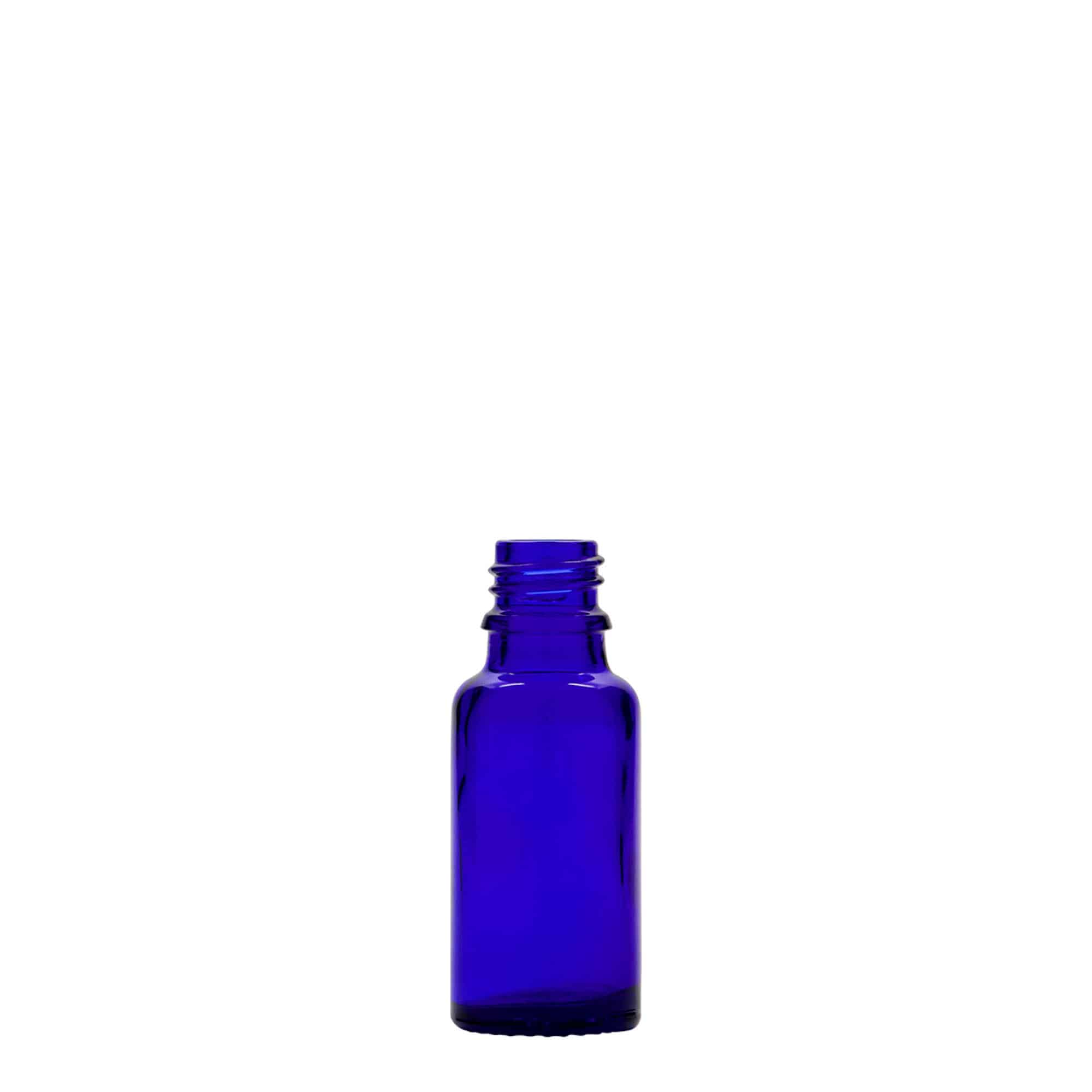 20 ml meditsiinipudel, klaas, kuninglik sinine, suu: DIN 18