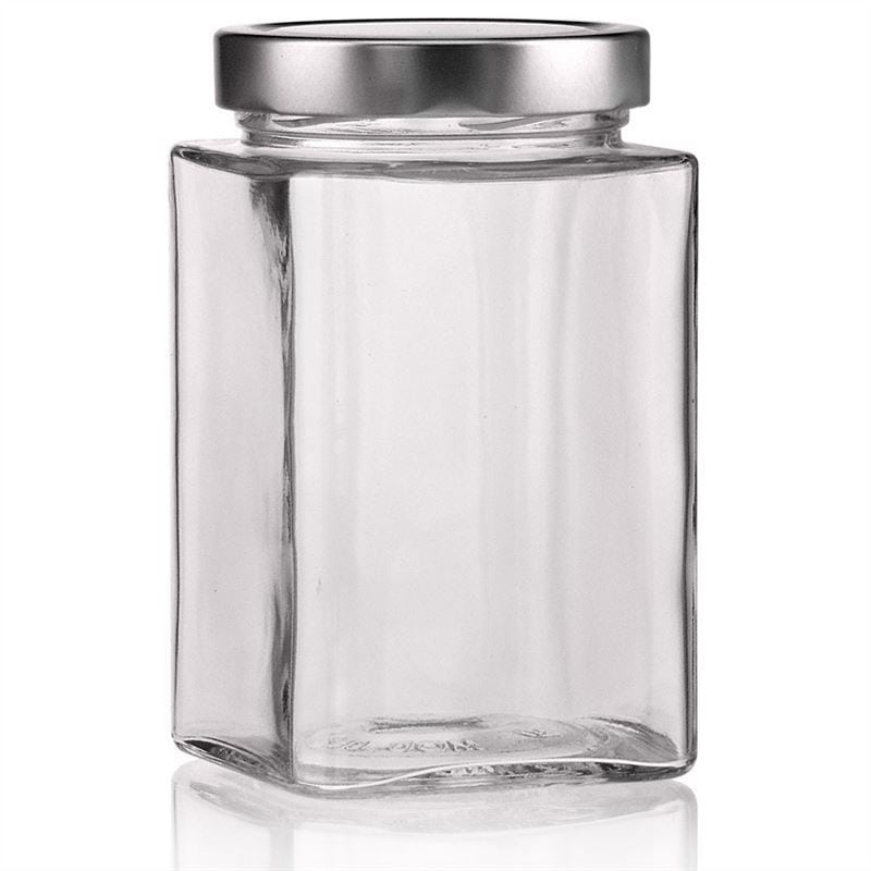 720 ml ruudukujuline klaaspurk „Ikarus“, avale: sügav keeratava kaanega (DTO 82)