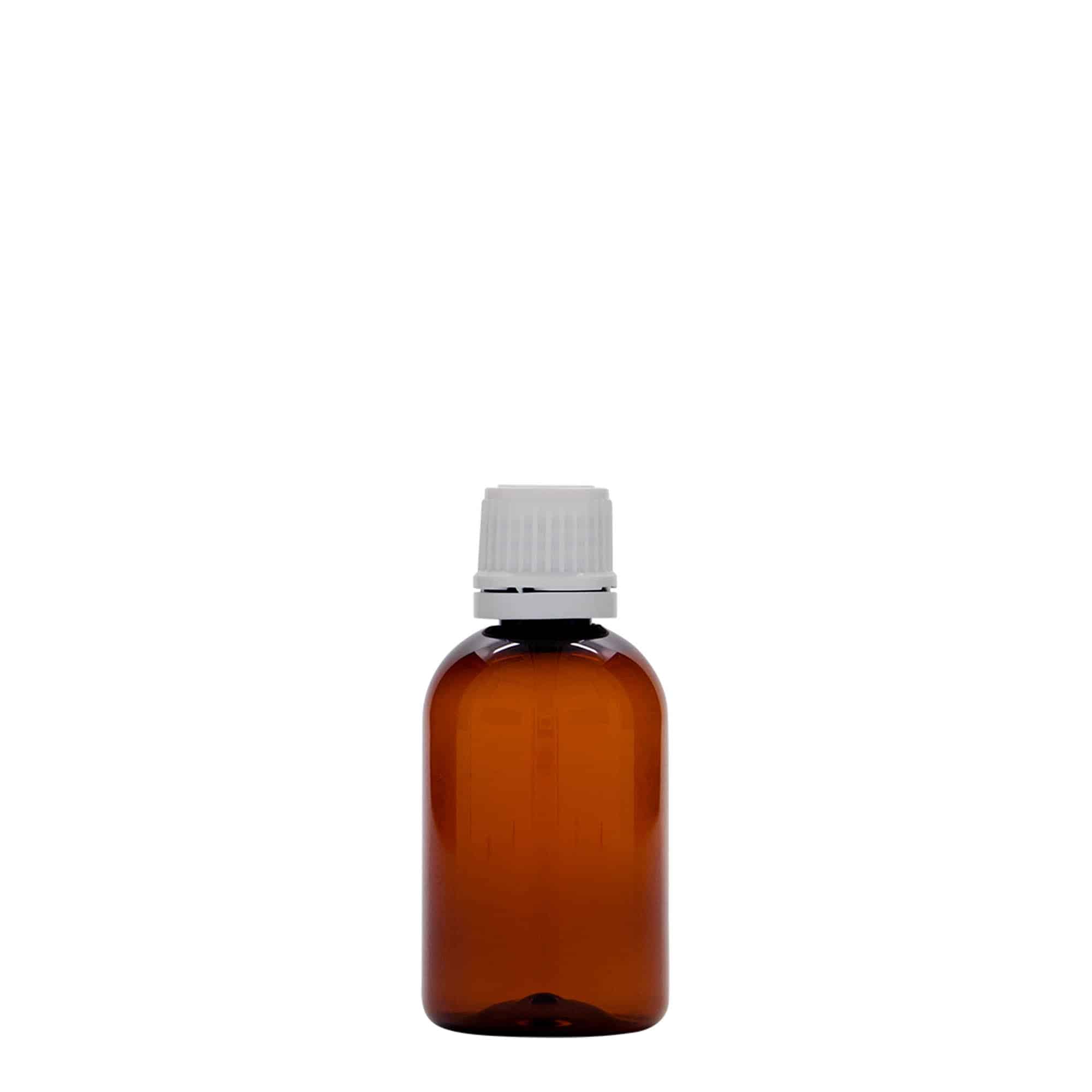 50 ml PET-meditsiinipudel 'Easy Living', pruun, plastik, suuava: DIN 18