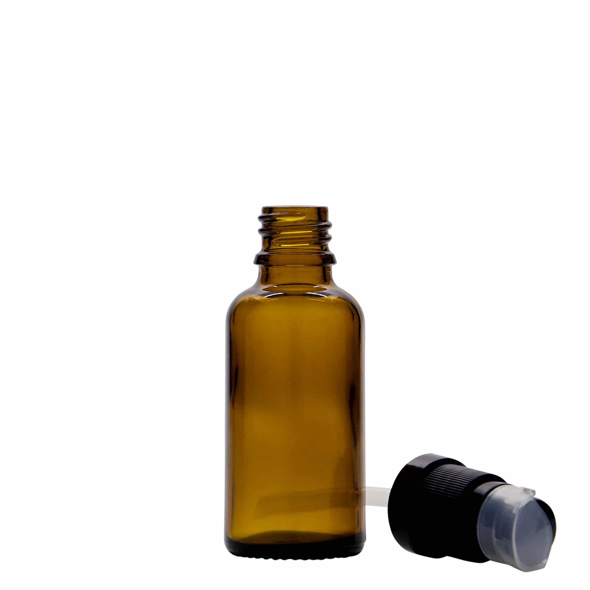 30 ml rohupudel vedelikupumbaga, klaas, pruun, sulgur: DIN 18