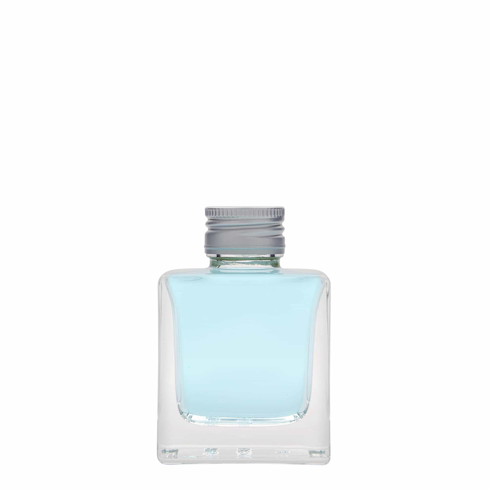 100 ml klaaspudel 'Cube', ruudukujuline, sulgur: PP 28