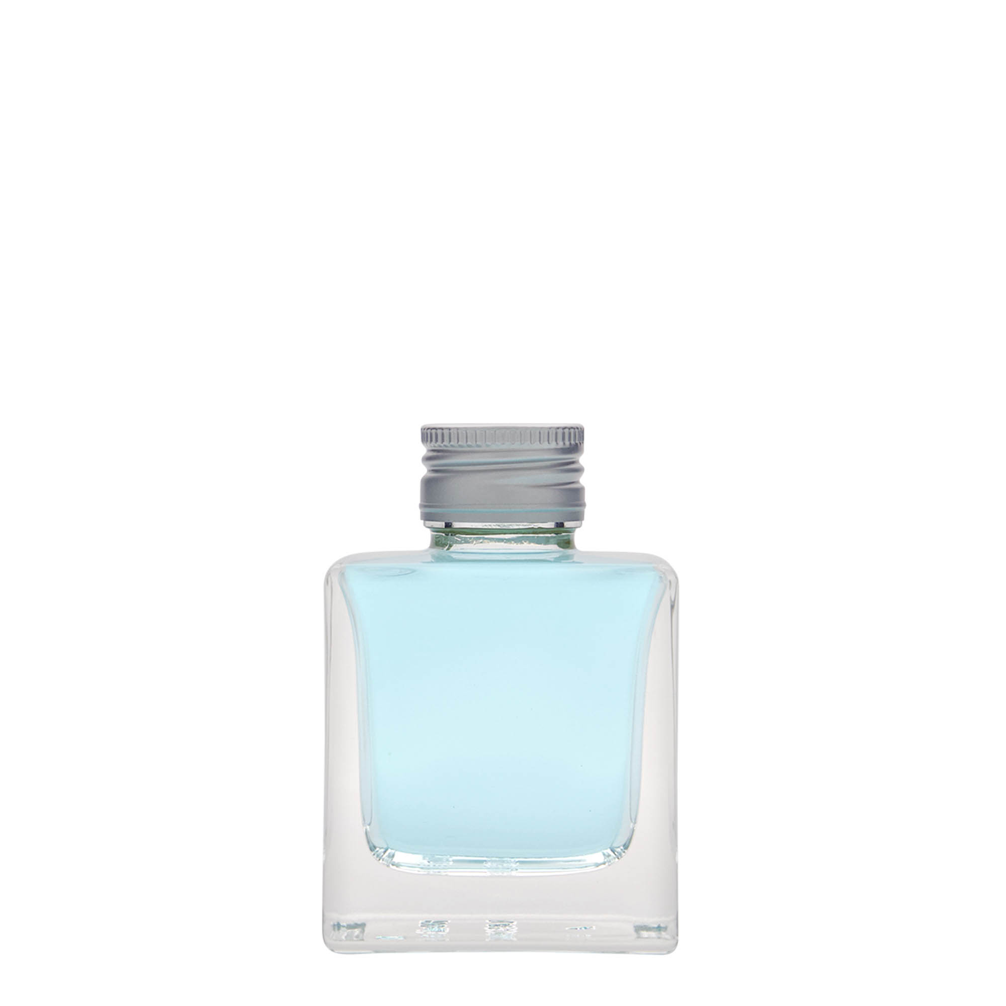 100 ml klaaspudel 'Cube', ruudukujuline, avaus: PP 28