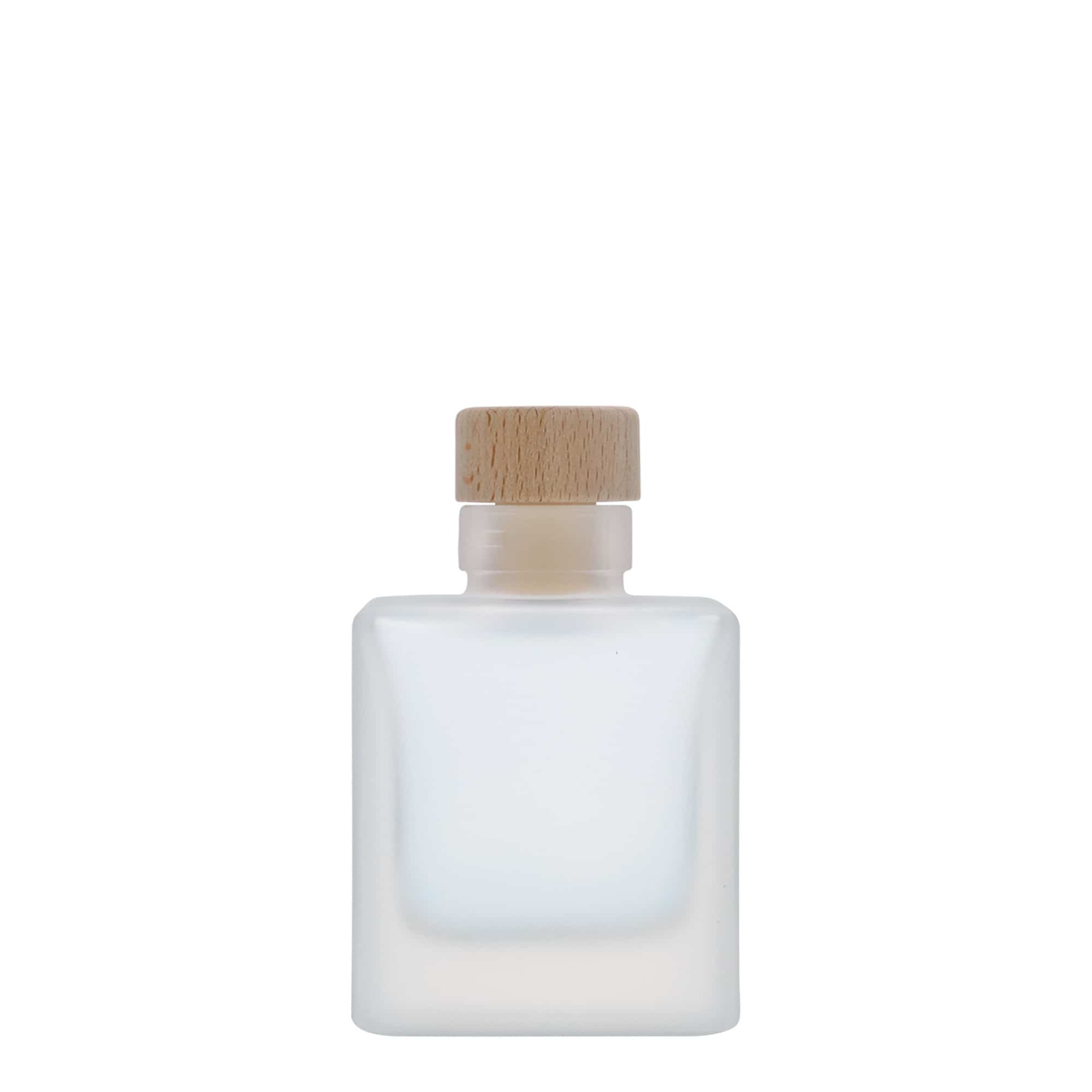 100 ml klaaspudel 'Cube', ruudukujuline, matt, sulgur: kork