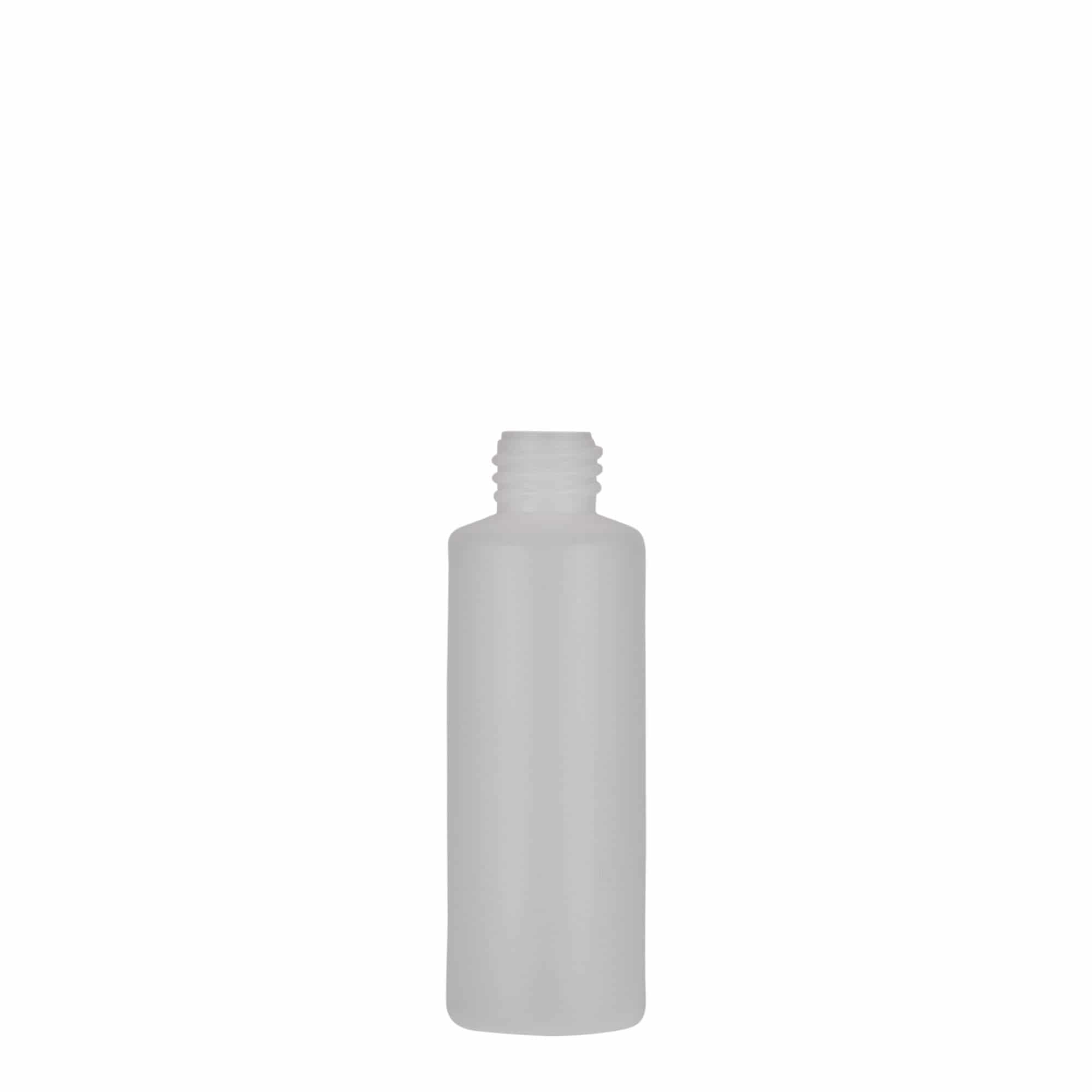 50 ml ümmargune pudel, PE-plast, naturaalne, avaus: keeratava korgiga