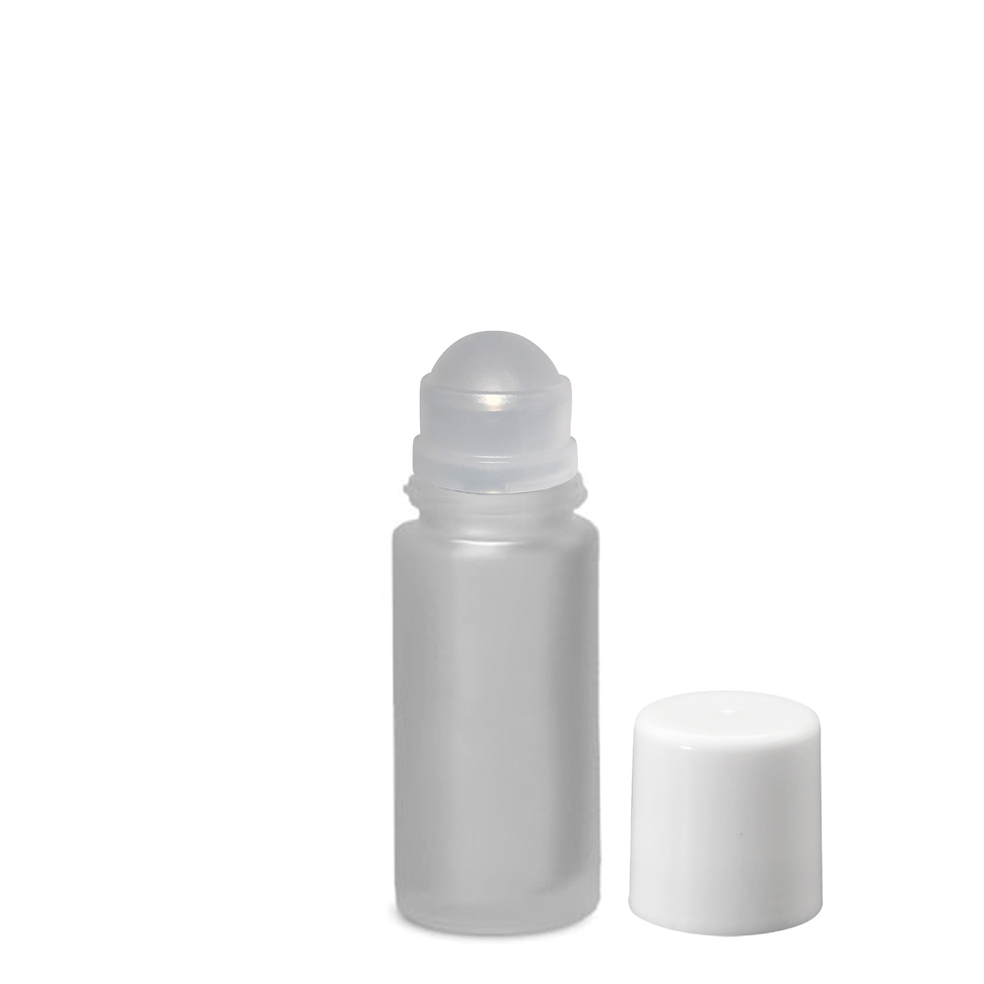 50 ml rull-pudel, klaas, härmas, suu: keeratava korgiga
