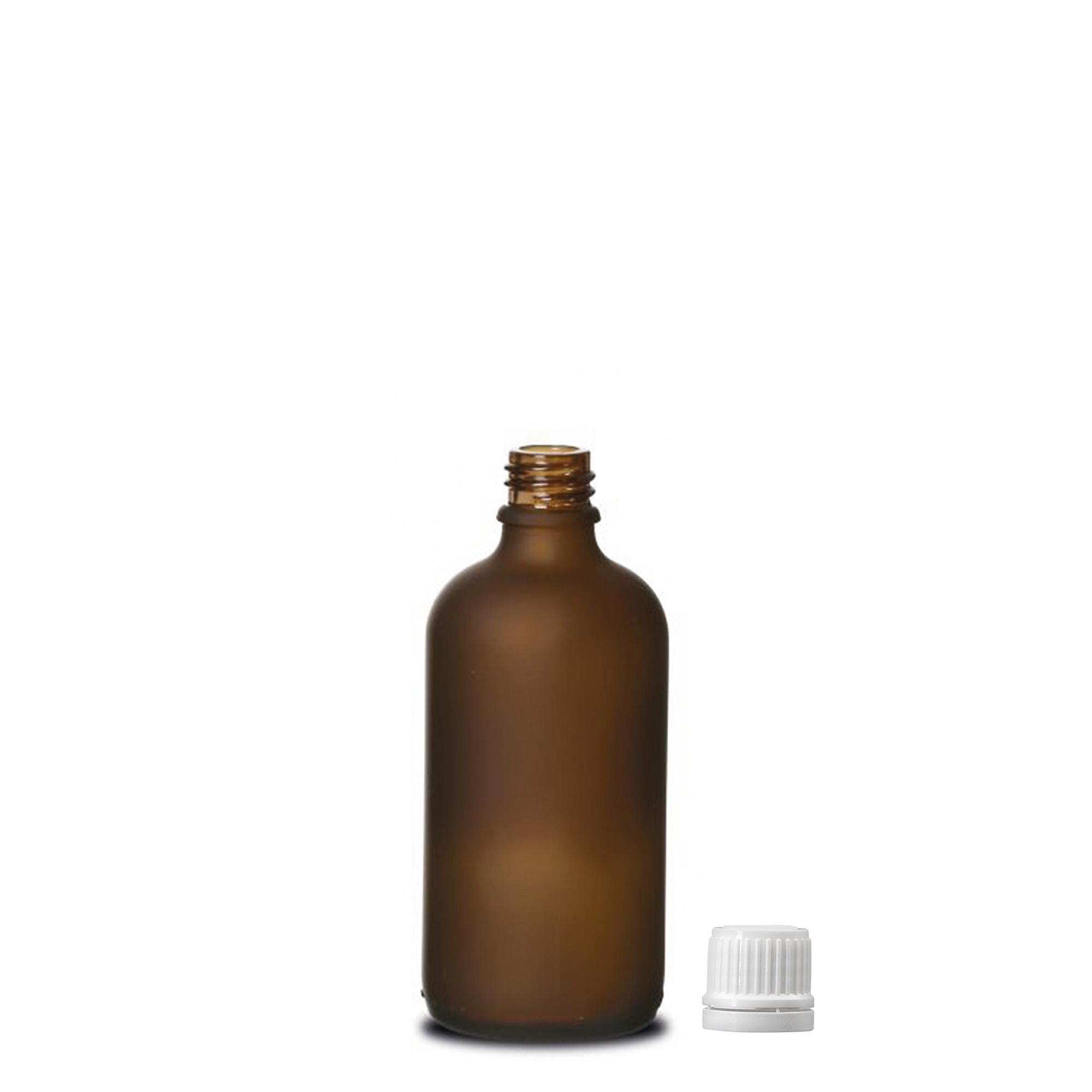 100 ml meditsiinipudel, klaas, pruun härmatisega, suuava: DIN 18