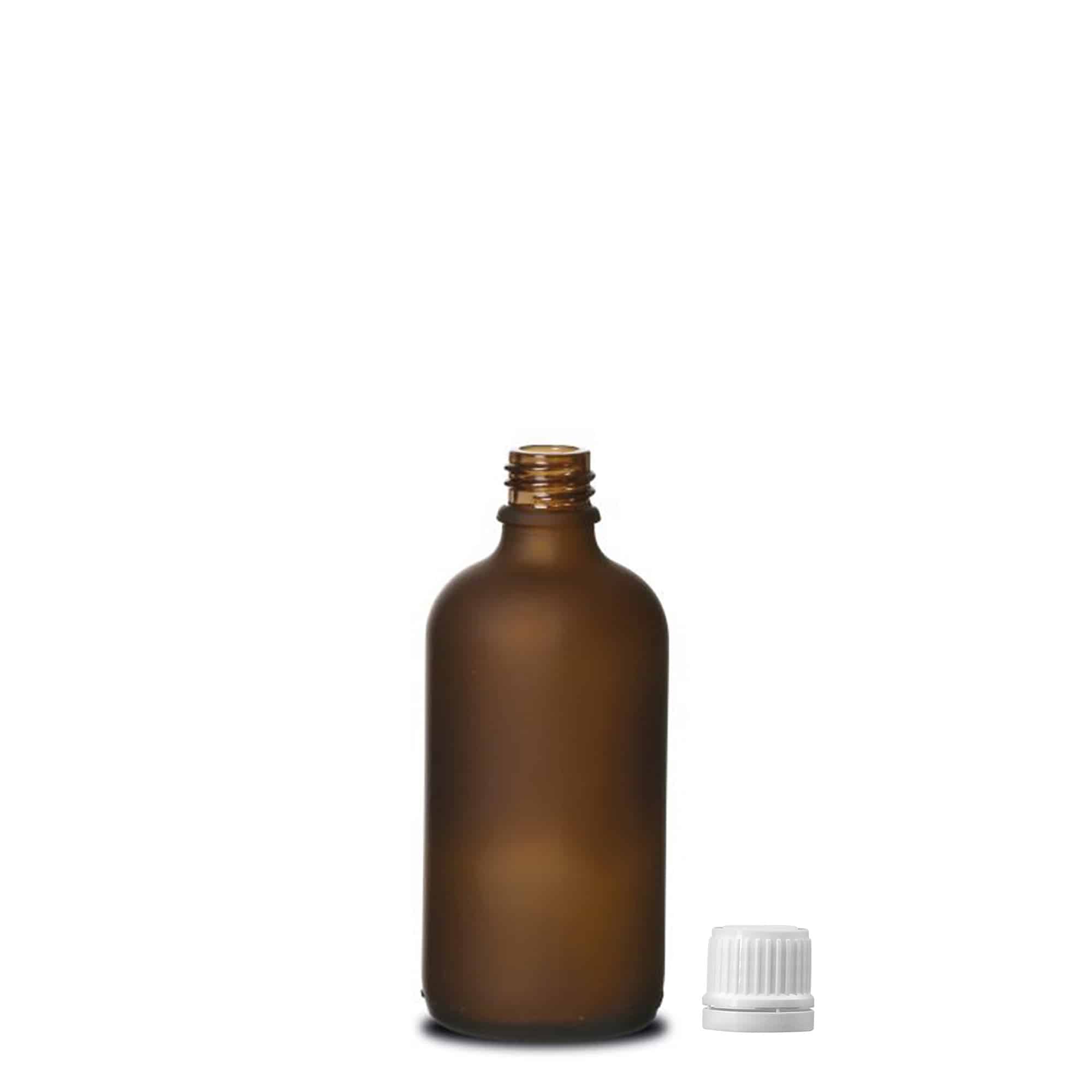 100 ml meditsiinipudel, klaas, pruun härmatisega, suuava: DIN 18
