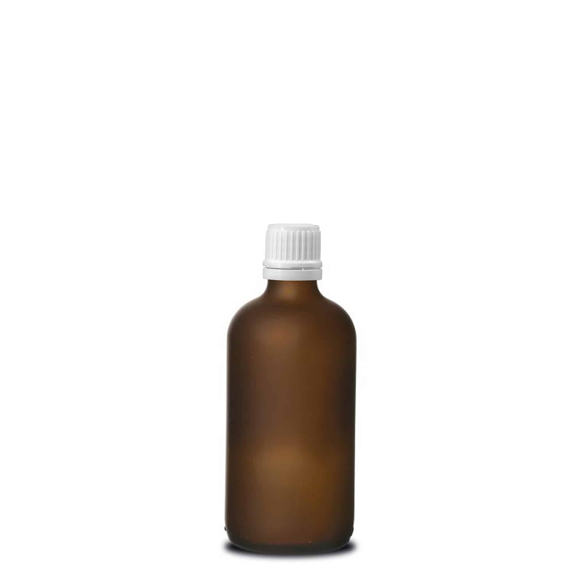 100 ml meditsiinipudel, klaas, pruun härmatisega, suuava: DIN 18