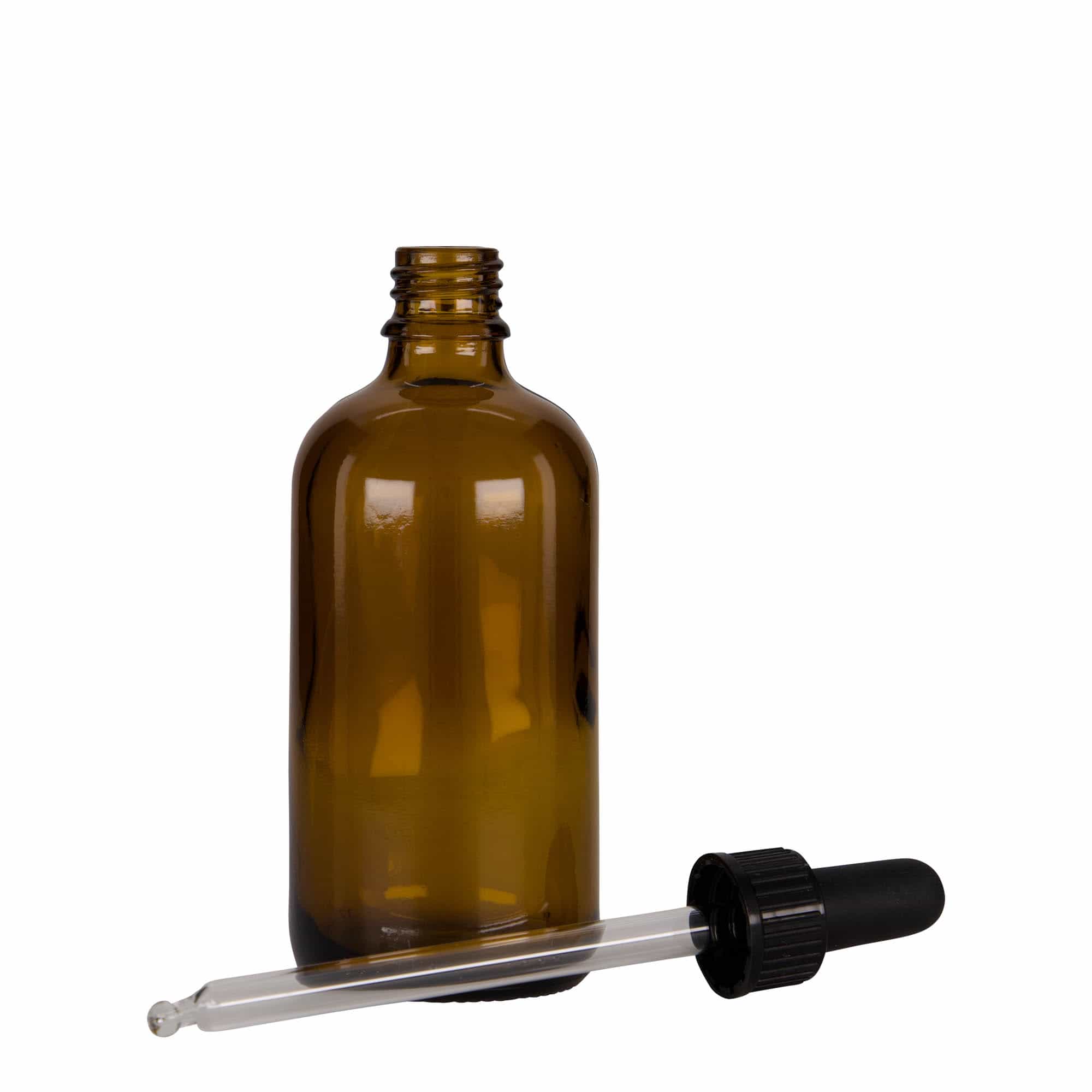 100 ml tilguti pudel meditsiin, klaas, pruun-must, suu: DIN 18