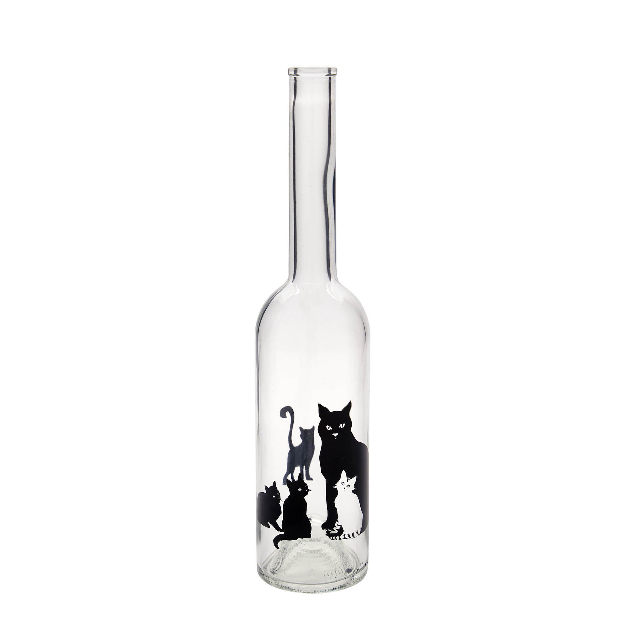 500 ml klaaspudel 'Opera', motiiv: kassid, sulgur: kork